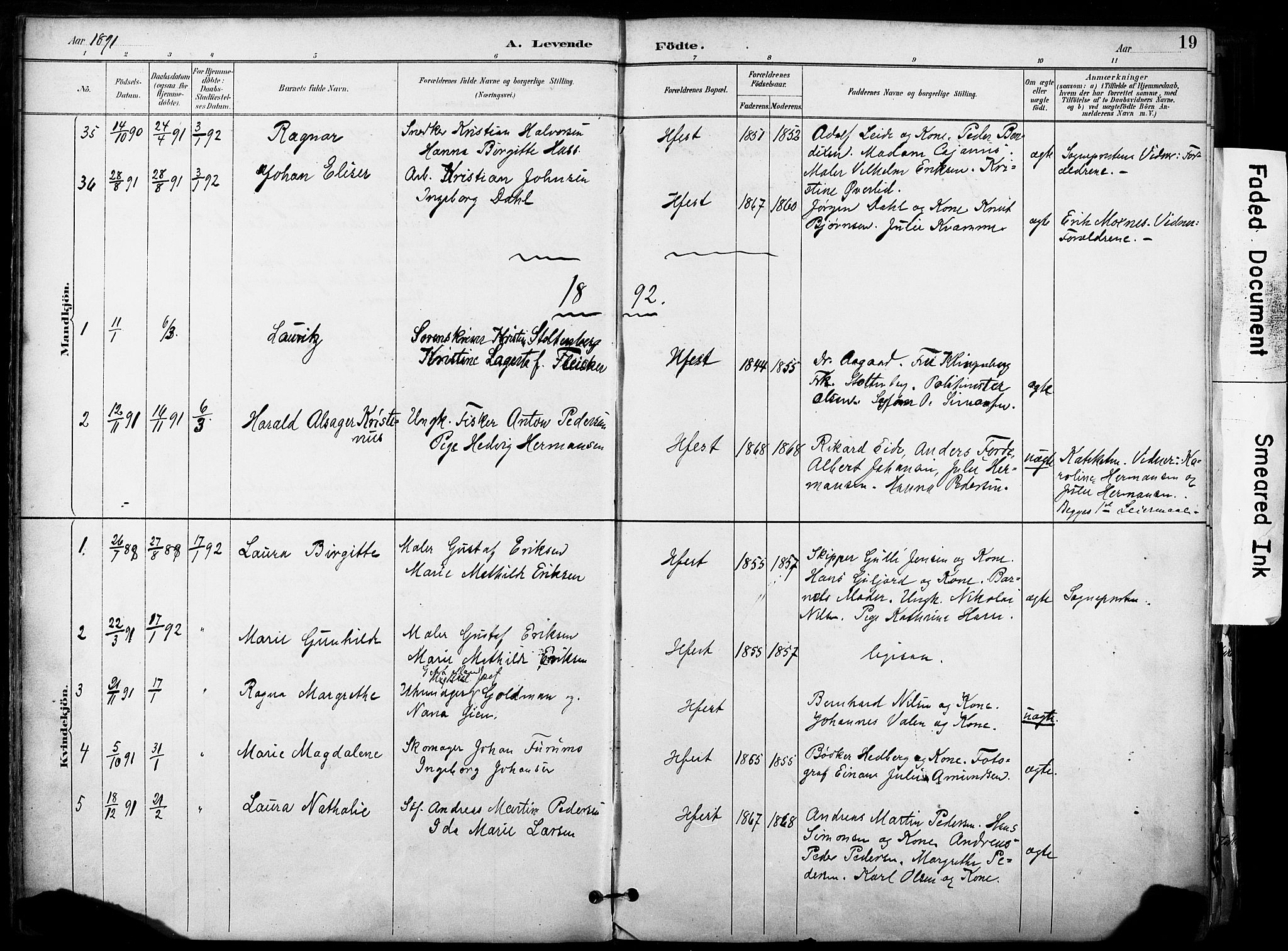 Hammerfest sokneprestkontor, AV/SATØ-S-1347/H/Ha/L0009.kirke: Parish register (official) no. 9, 1889-1897, p. 19