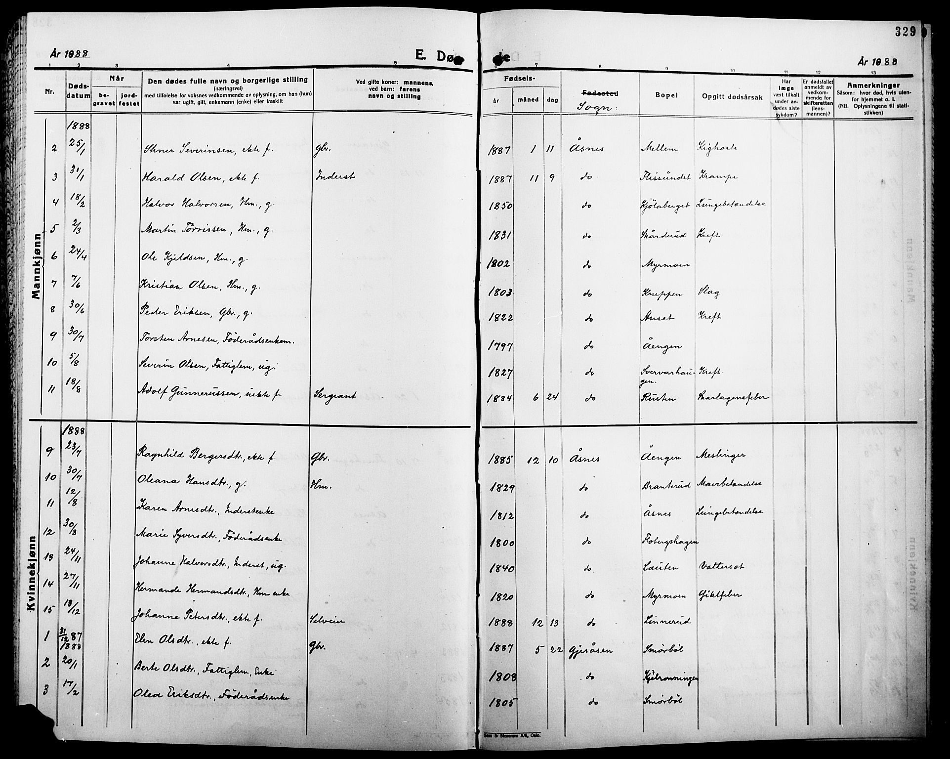 Åsnes prestekontor, AV/SAH-PREST-042/H/Ha/Haa/L0000B: Parish register (official), 1870-1889, p. 329