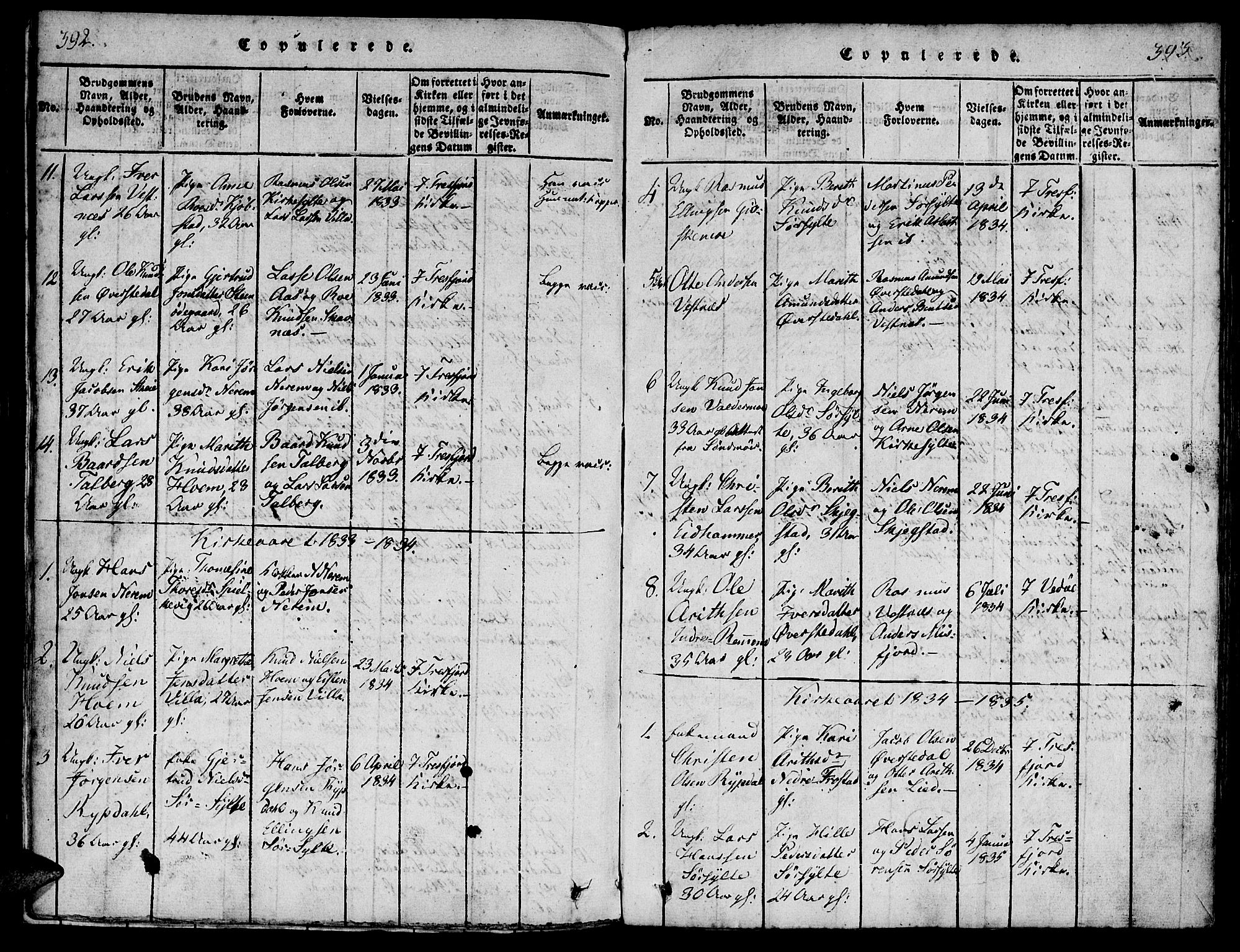 Ministerialprotokoller, klokkerbøker og fødselsregistre - Møre og Romsdal, AV/SAT-A-1454/541/L0544: Parish register (official) no. 541A01, 1818-1847, p. 392-393