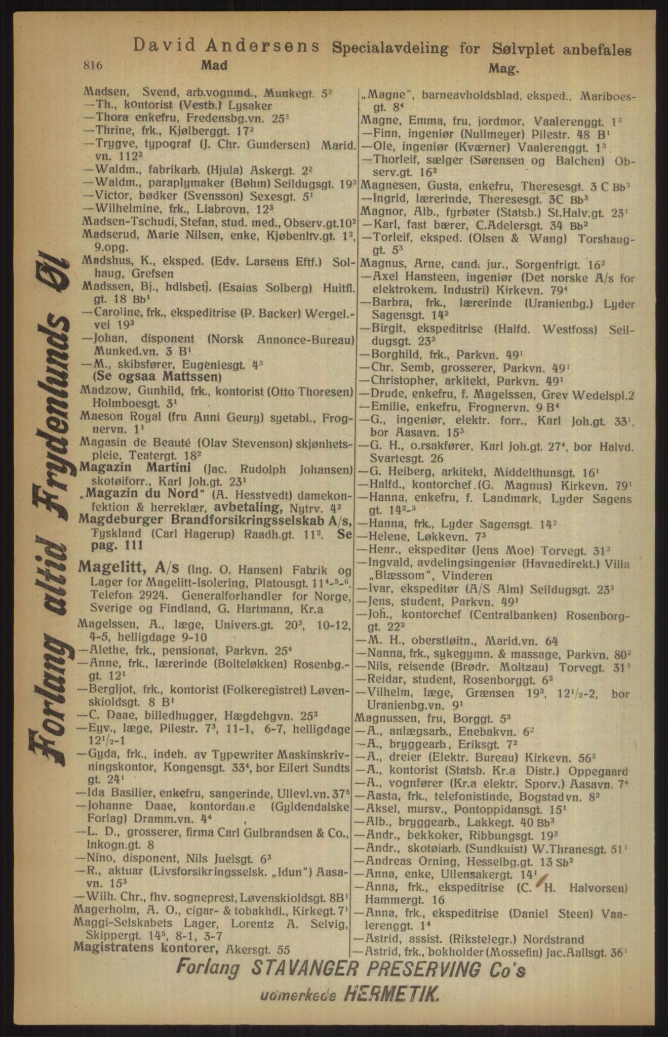 Kristiania/Oslo adressebok, PUBL/-, 1915, p. 816