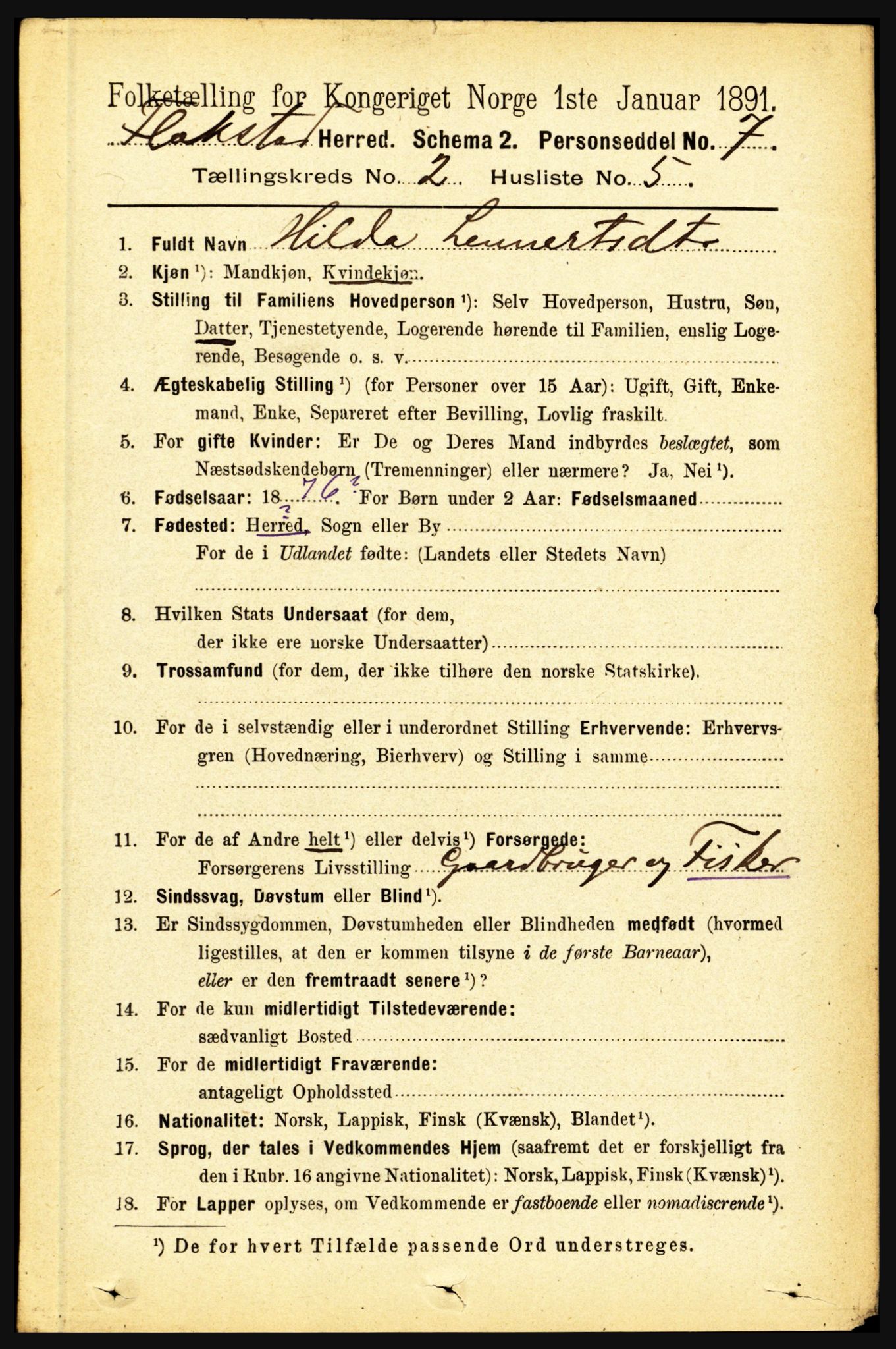 RA, 1891 census for 1859 Flakstad, 1891, p. 639