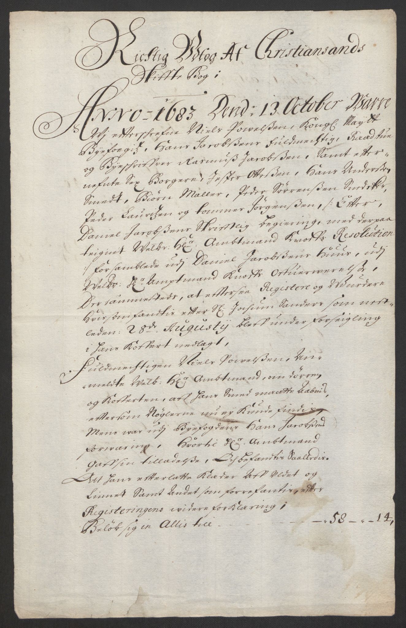 Rentekammeret inntil 1814, Reviderte regnskaper, Byregnskaper, AV/RA-EA-4066/R/Rm/L0285: [M18] Sikt og sakefall, 1681-1718, p. 27