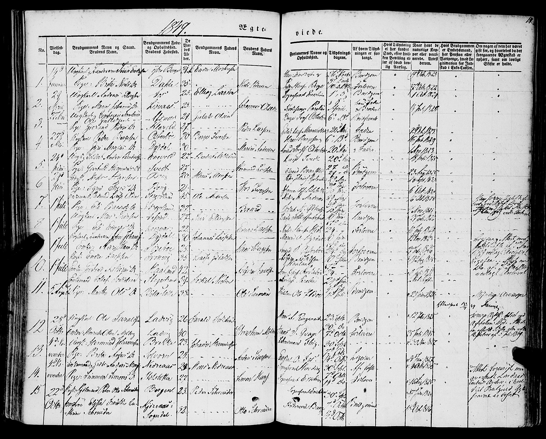 Lavik sokneprestembete, SAB/A-80901: Parish register (official) no. A 3, 1843-1863, p. 14
