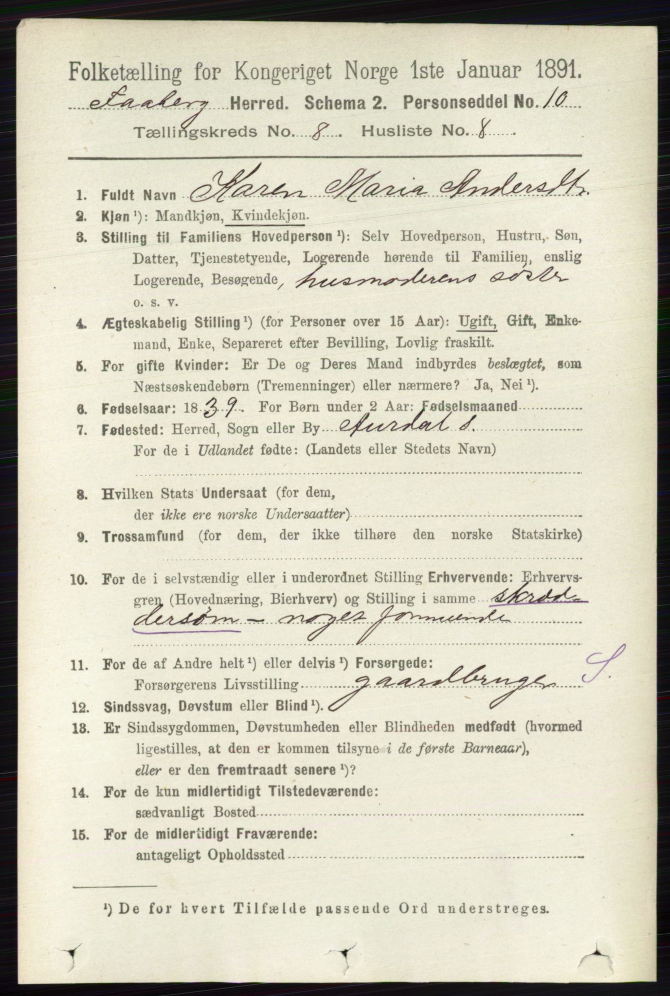 RA, 1891 census for 0524 Fåberg, 1891, p. 3451