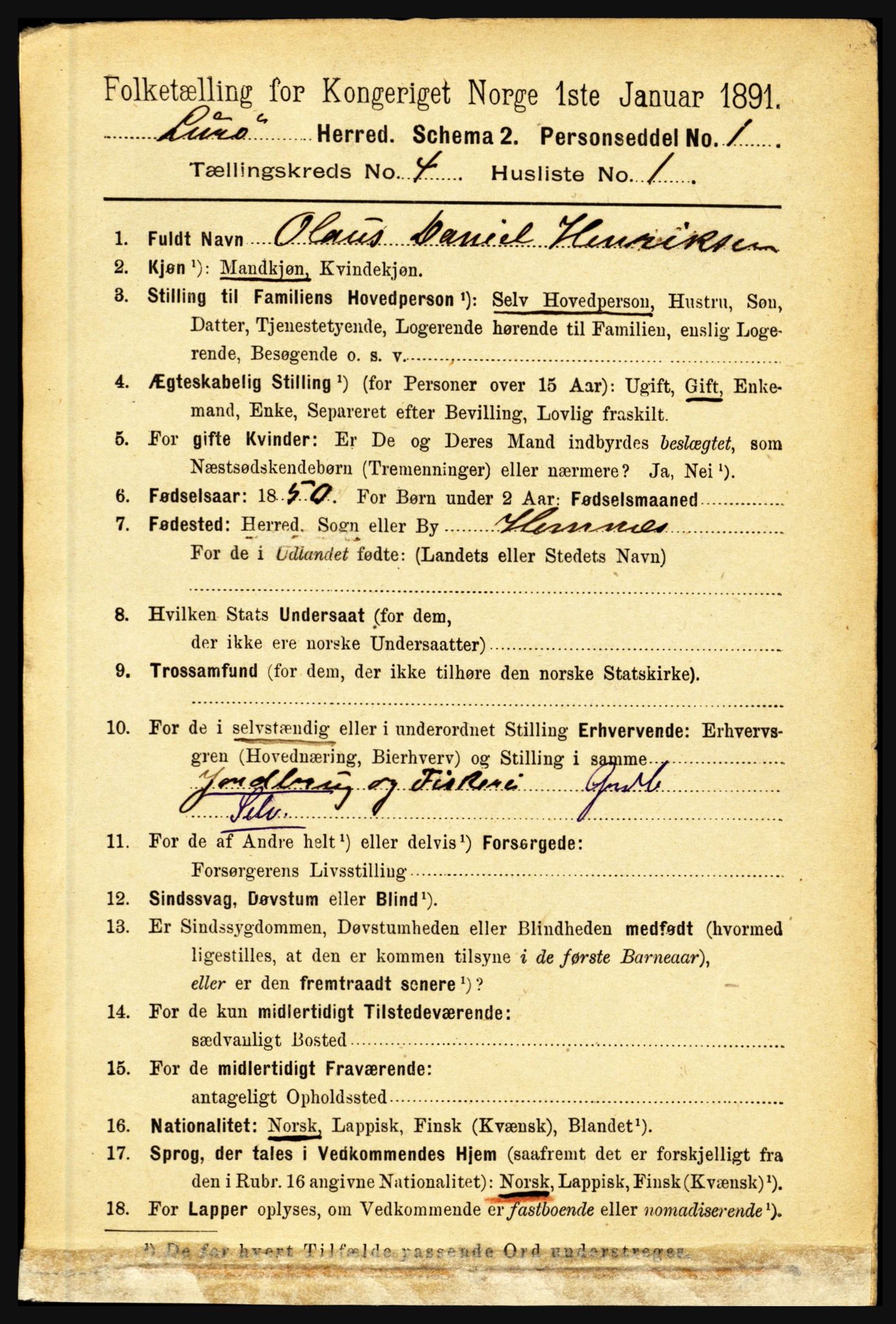 RA, 1891 census for 1834 Lurøy, 1891, p. 2018