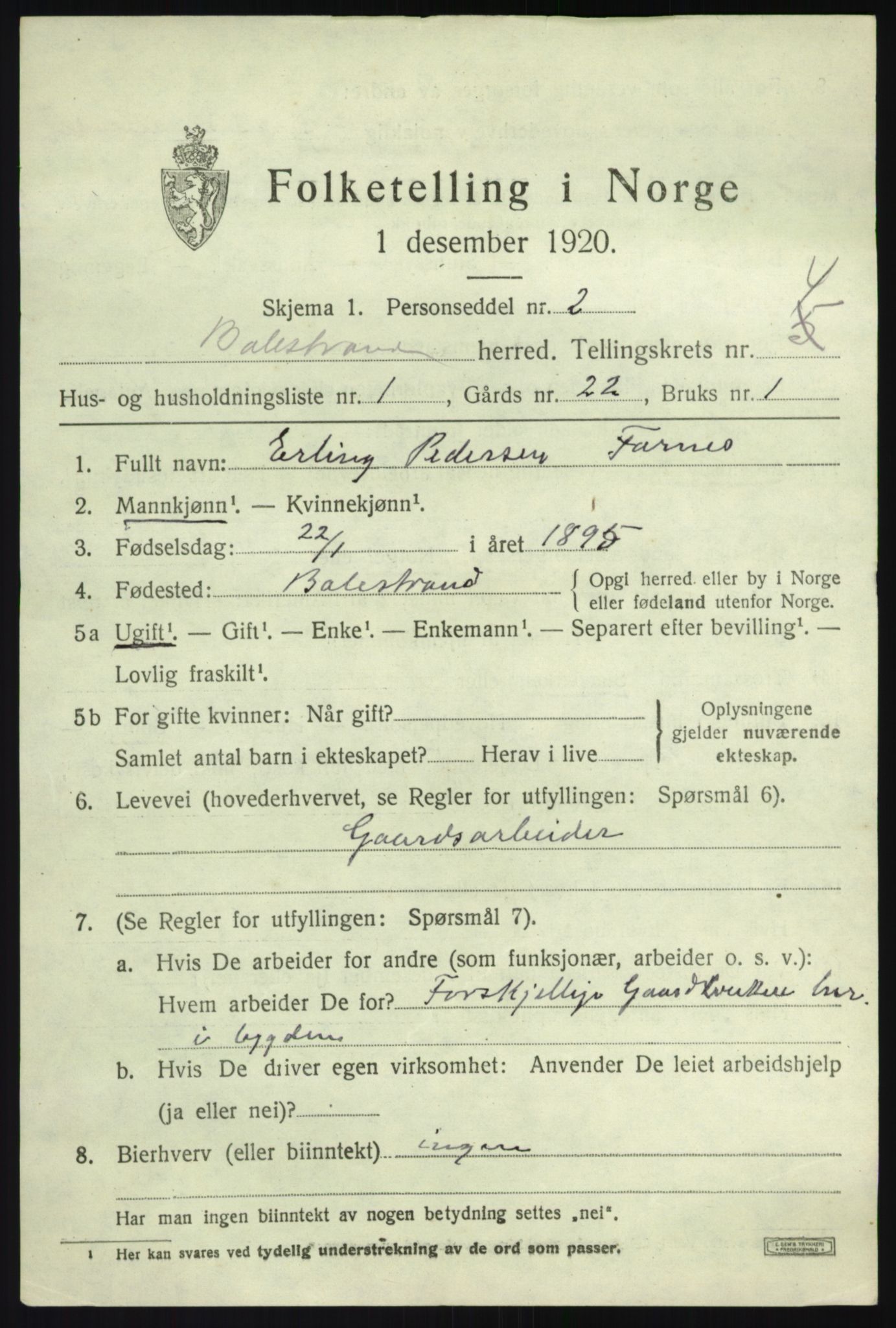 SAB, 1920 census for Balestrand, 1920, p. 2108