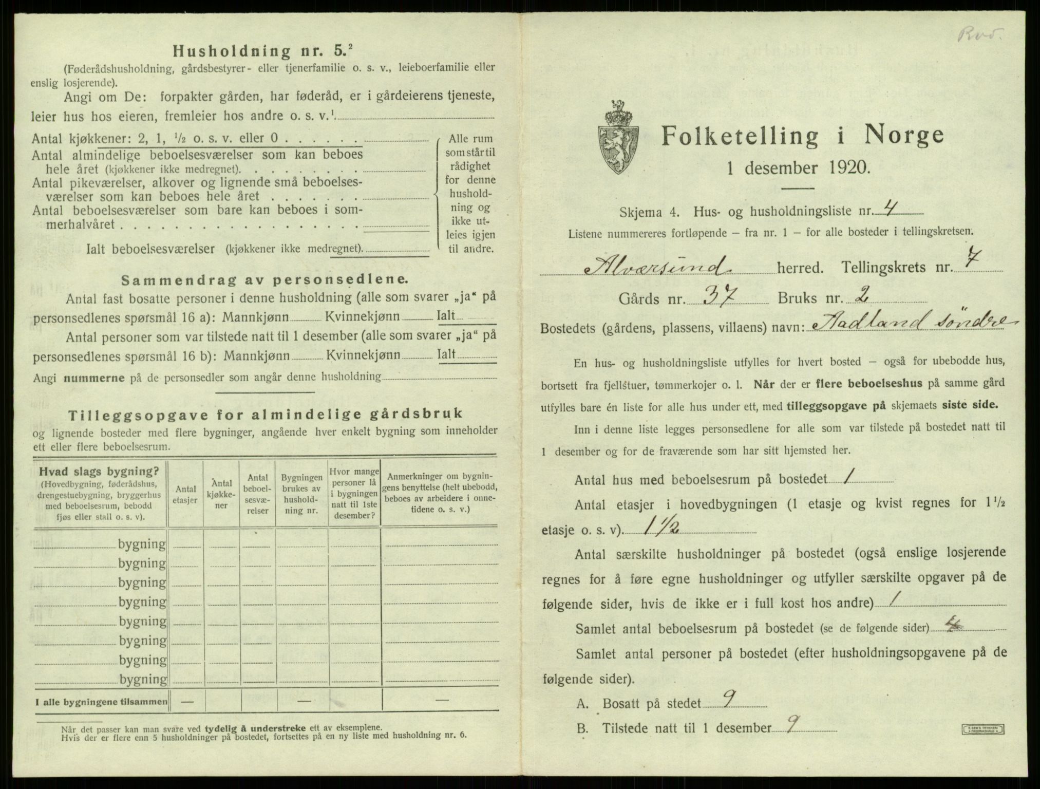 SAB, 1920 census for Alversund, 1920, p. 560