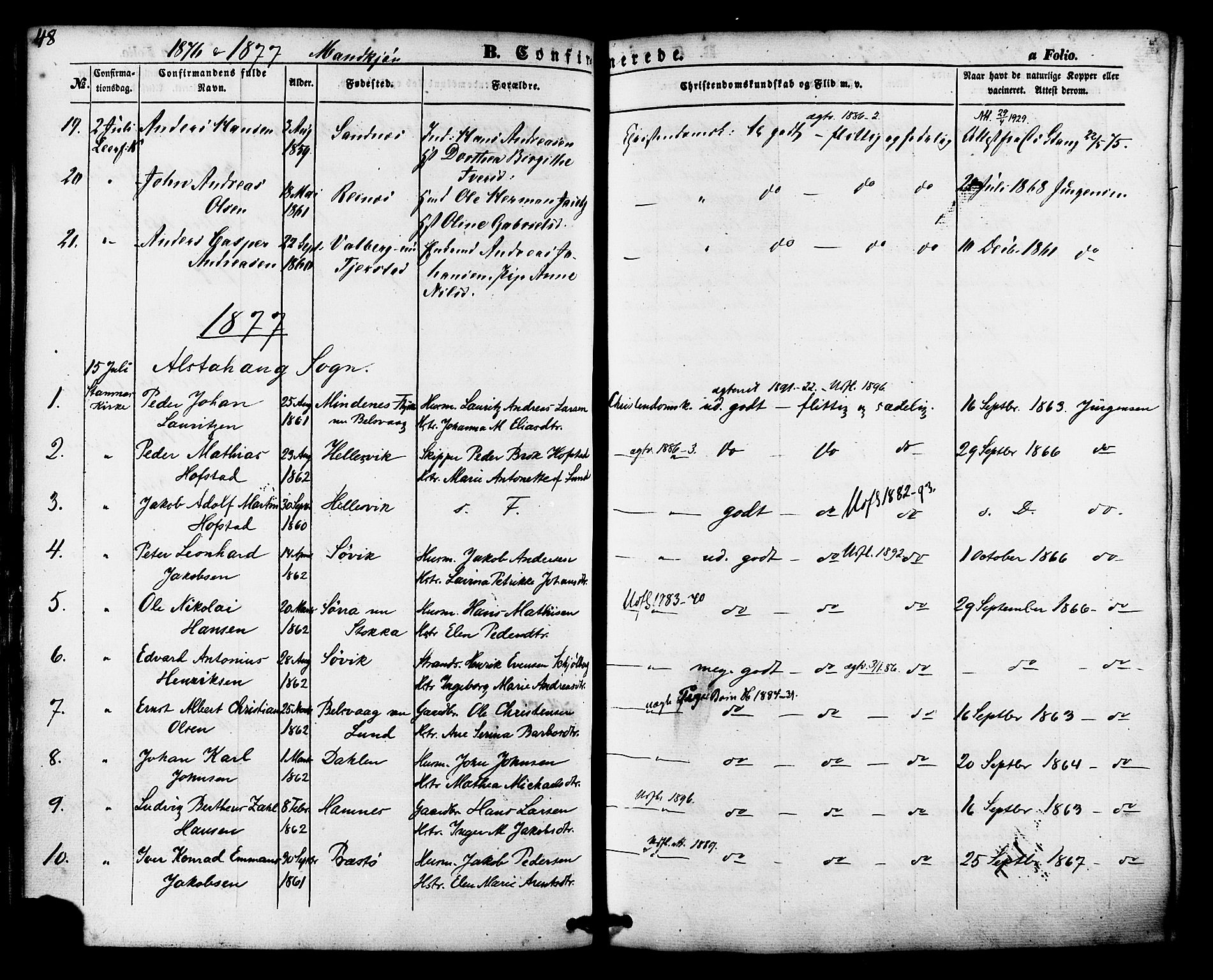 Ministerialprotokoller, klokkerbøker og fødselsregistre - Nordland, AV/SAT-A-1459/830/L0448: Parish register (official) no. 830A12, 1855-1878, p. 48