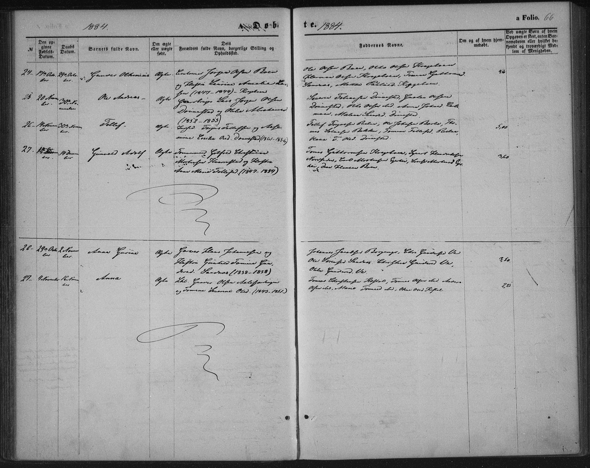 Tveit sokneprestkontor, AV/SAK-1111-0043/F/Fa/L0006: Parish register (official) no. A 6, 1872-1886, p. 66