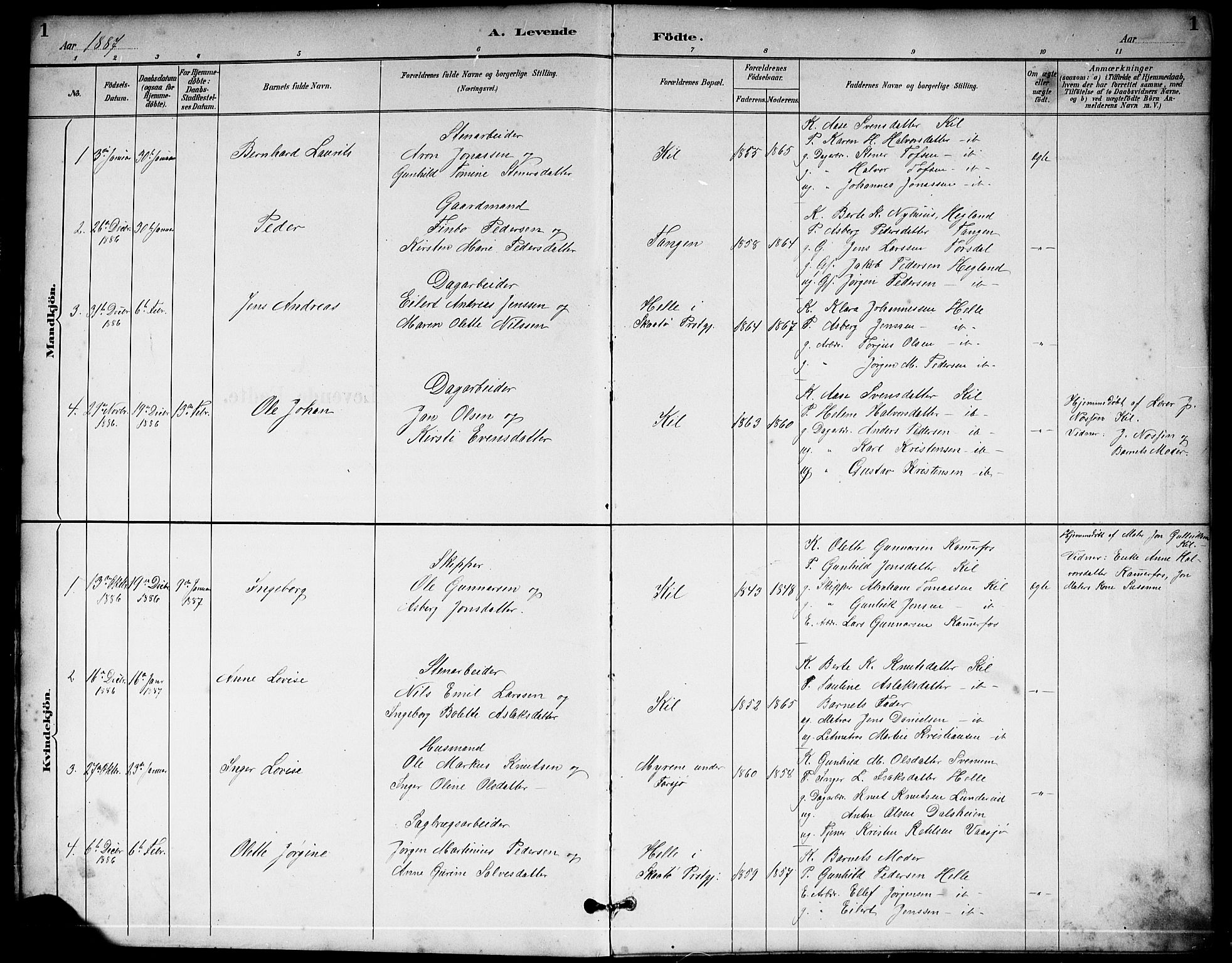 Sannidal kirkebøker, AV/SAKO-A-296/G/Ga/L0003: Parish register (copy) no. 3, 1887-1922, p. 1