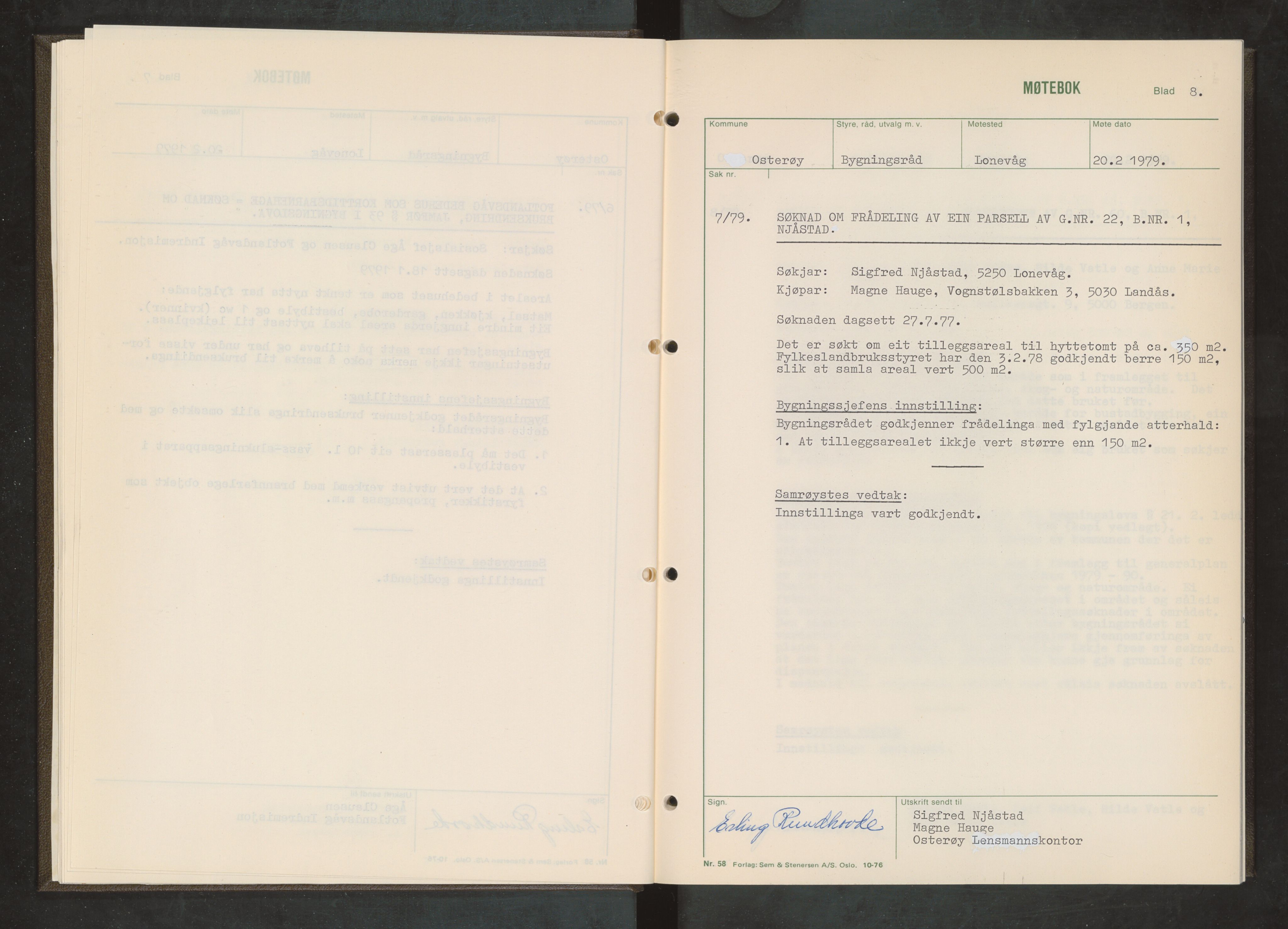 Osterøy kommune. Bygningsrådet, IKAH/1253b-511/A/Aa/L0012: Møtebok Osterøy bygningsråd, 1979