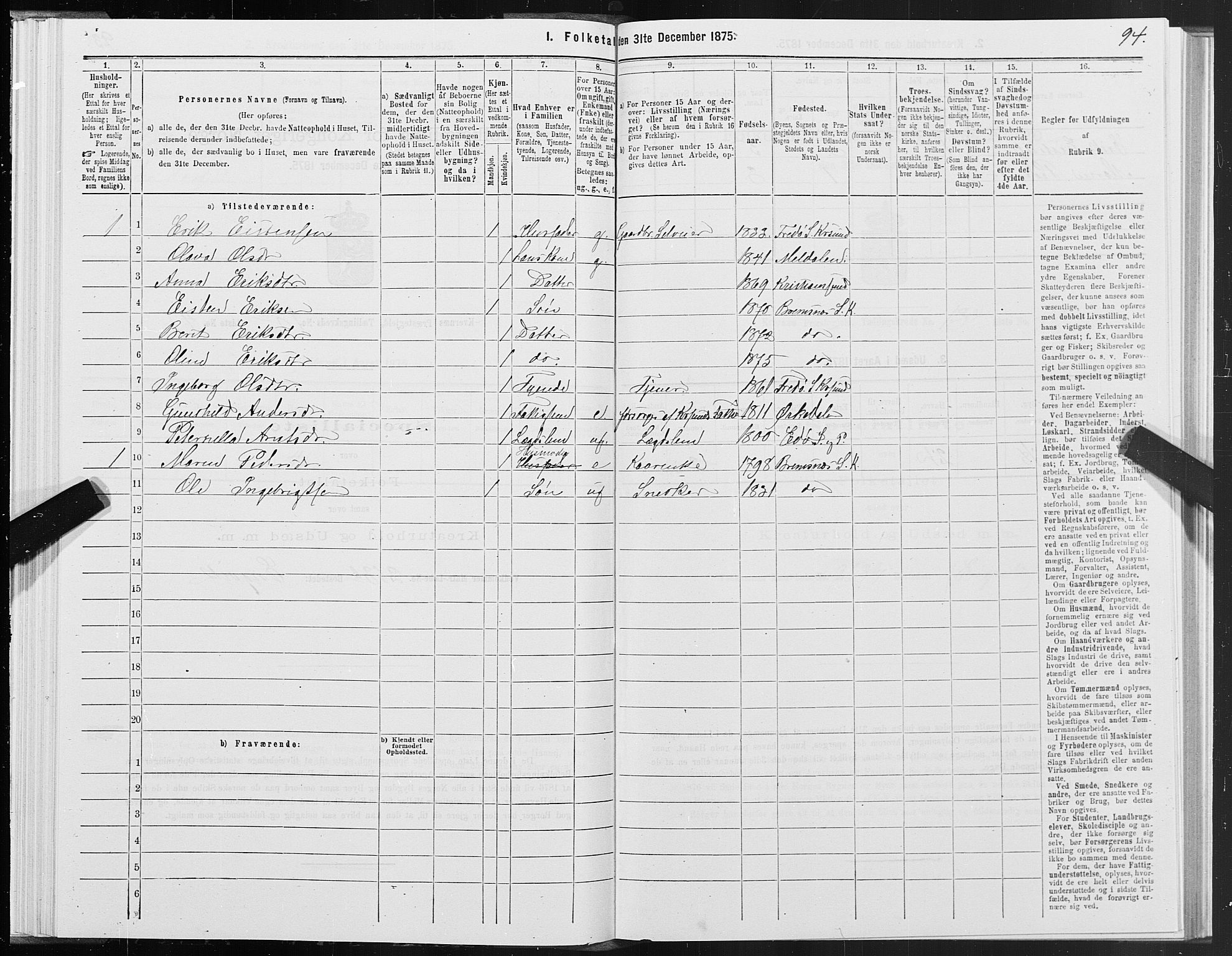 SAT, 1875 census for 1553P Kvernes, 1875, p. 7094