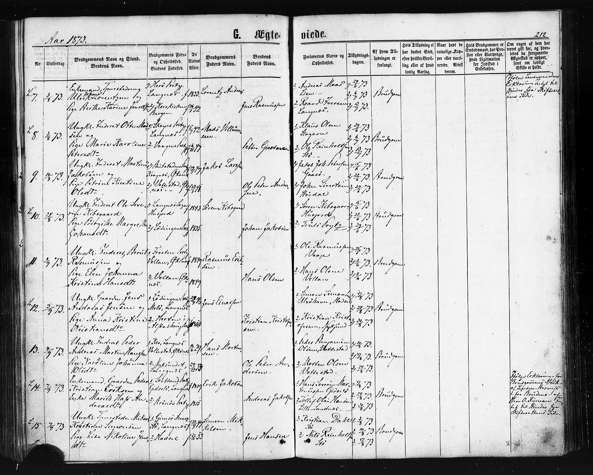 Ministerialprotokoller, klokkerbøker og fødselsregistre - Nordland, AV/SAT-A-1459/893/L1334: Parish register (official) no. 893A07, 1867-1877, p. 212