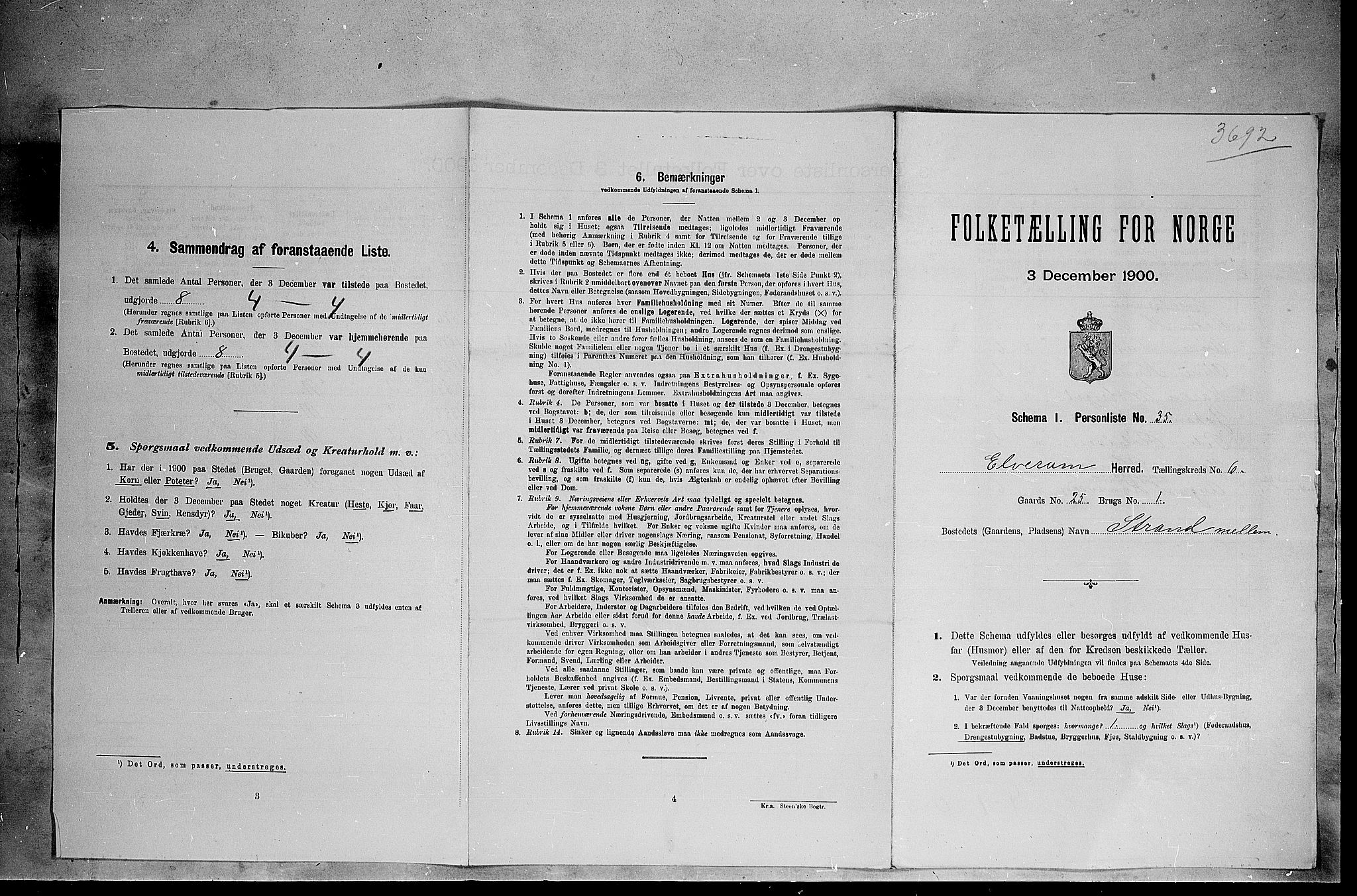 SAH, 1900 census for Elverum, 1900, p. 725