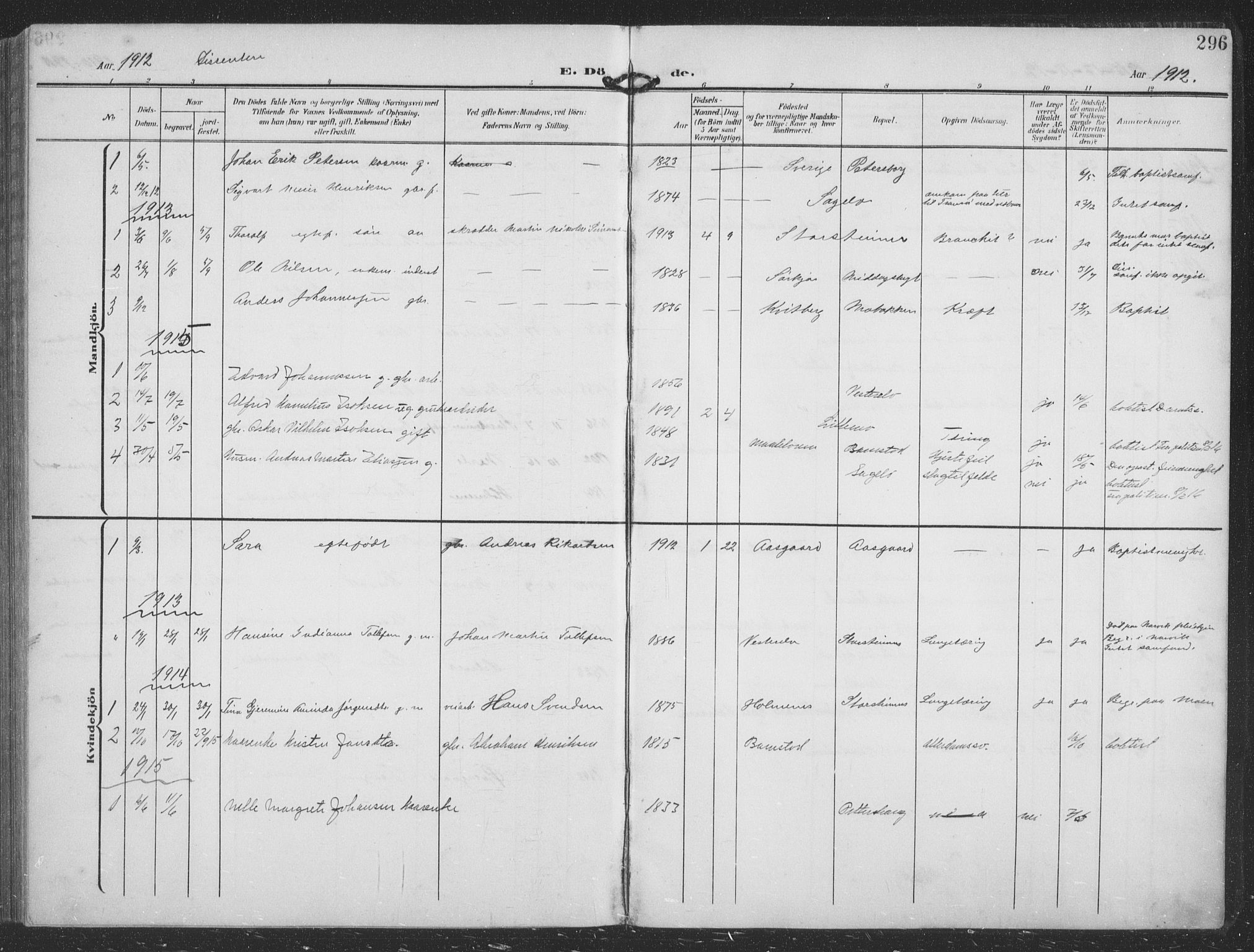 Balsfjord sokneprestembete, SATØ/S-1303/G/Ga/L0009klokker: Parish register (copy) no. 9, 1906-1920, p. 296