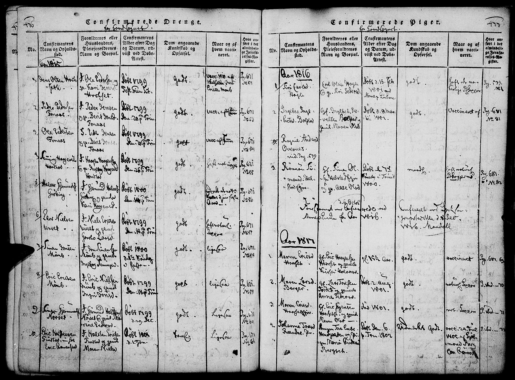 Rendalen prestekontor, SAH/PREST-054/H/Ha/Haa/L0003: Parish register (official) no. 3, 1815-1829, p. 476-477