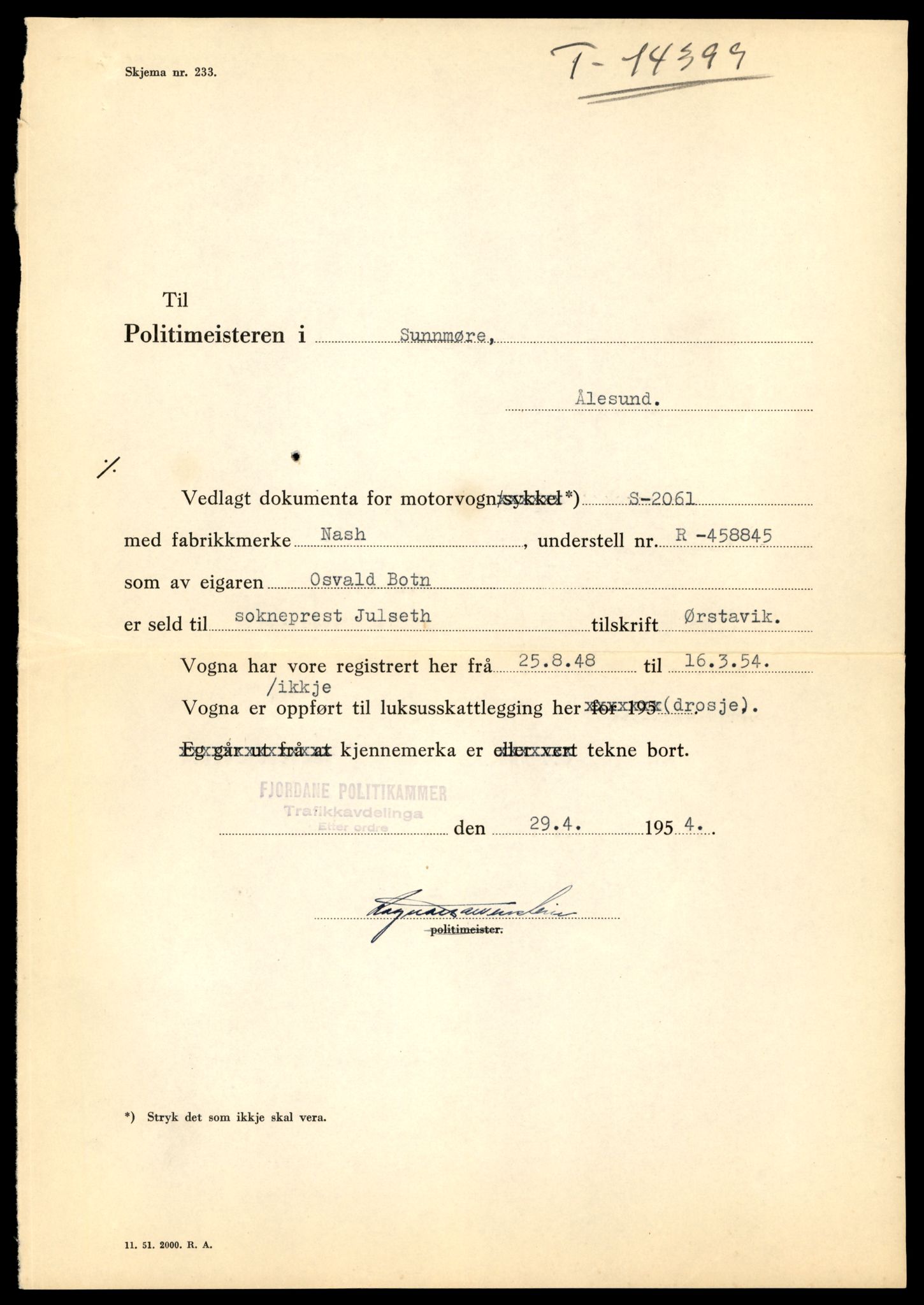 Møre og Romsdal vegkontor - Ålesund trafikkstasjon, AV/SAT-A-4099/F/Fe/L0045: Registreringskort for kjøretøy T 14320 - T 14444, 1927-1998, p. 2041