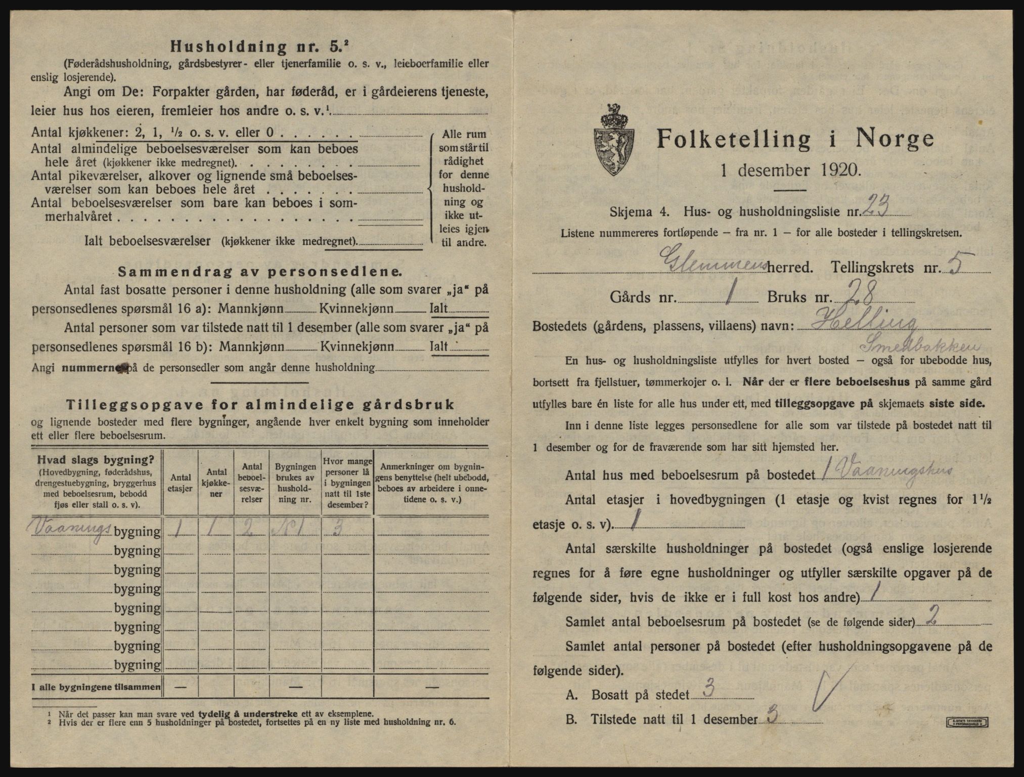 SAO, 1920 census for Glemmen, 1920, p. 1701