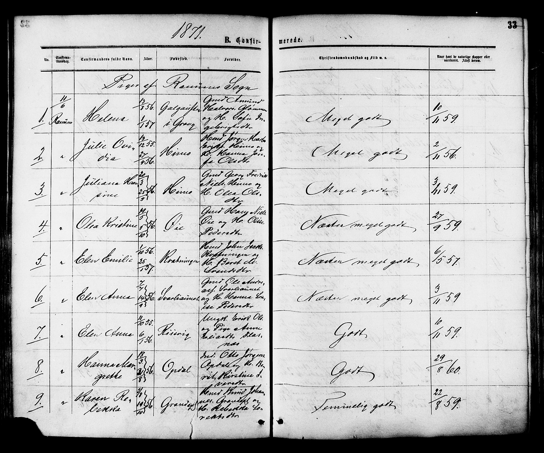 Ministerialprotokoller, klokkerbøker og fødselsregistre - Nord-Trøndelag, AV/SAT-A-1458/764/L0553: Parish register (official) no. 764A08, 1858-1880, p. 33