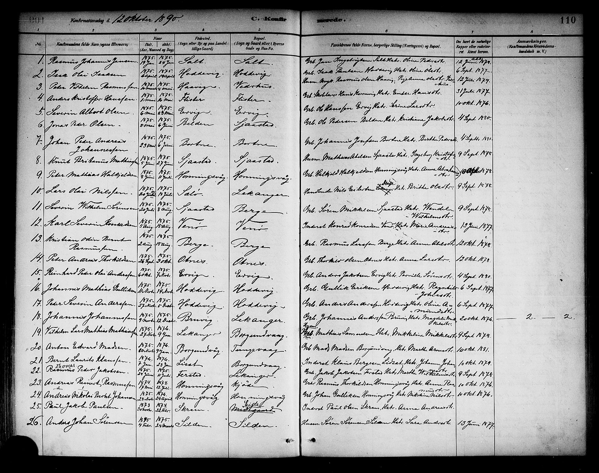 Selje sokneprestembete, SAB/A-99938/H/Ha/Haa/Haab: Parish register (official) no. B 1, 1881-1890, p. 110