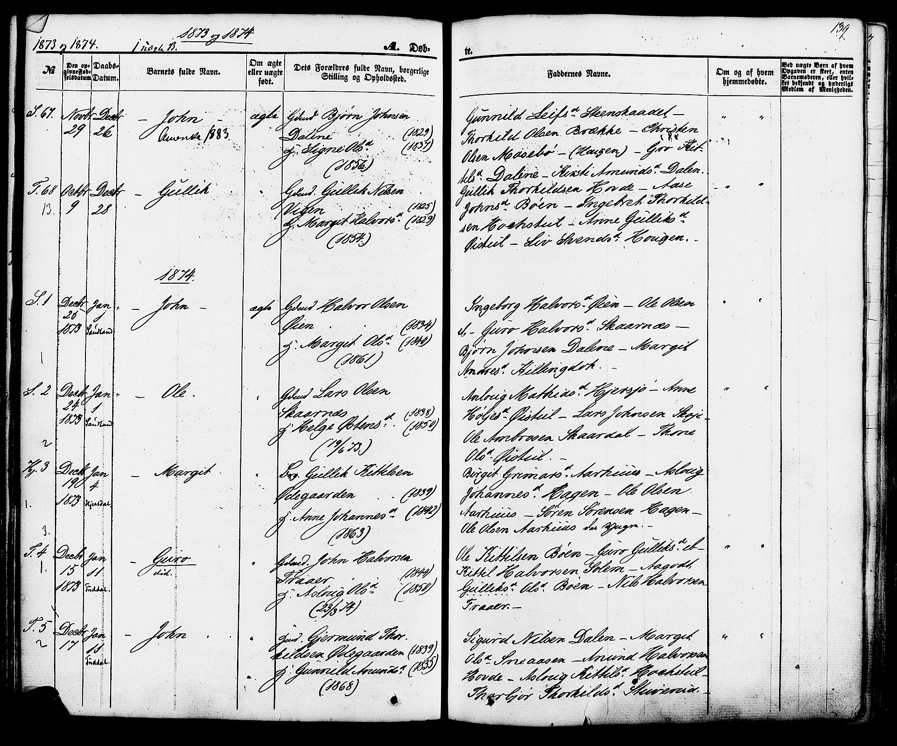 Hjartdal kirkebøker, SAKO/A-270/F/Fa/L0009: Parish register (official) no. I 9, 1860-1879, p. 139