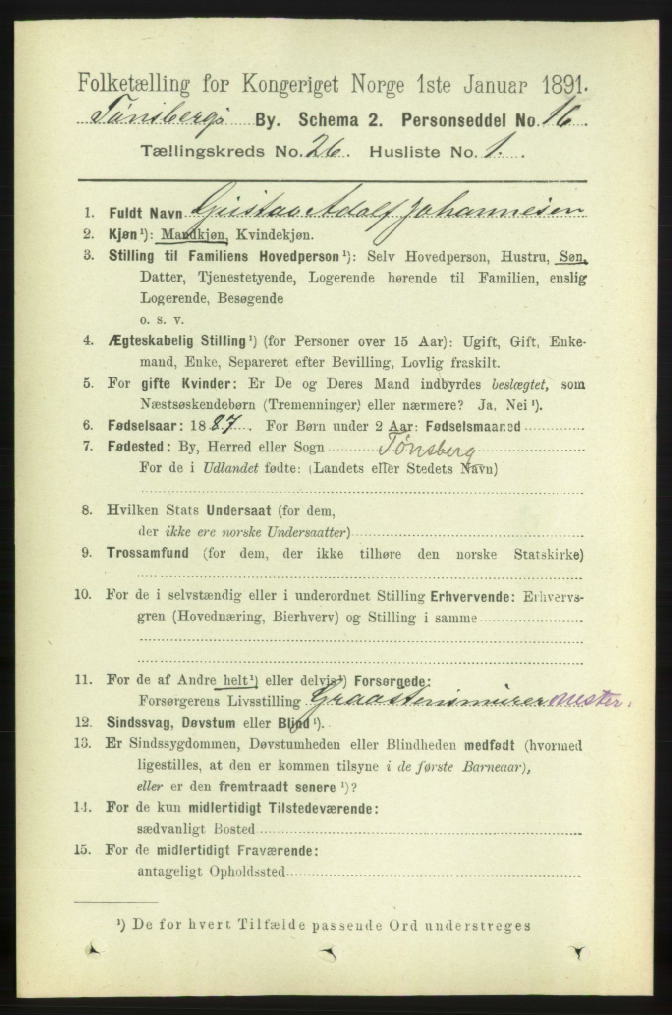 RA, 1891 census for 0705 Tønsberg, 1891, p. 6661