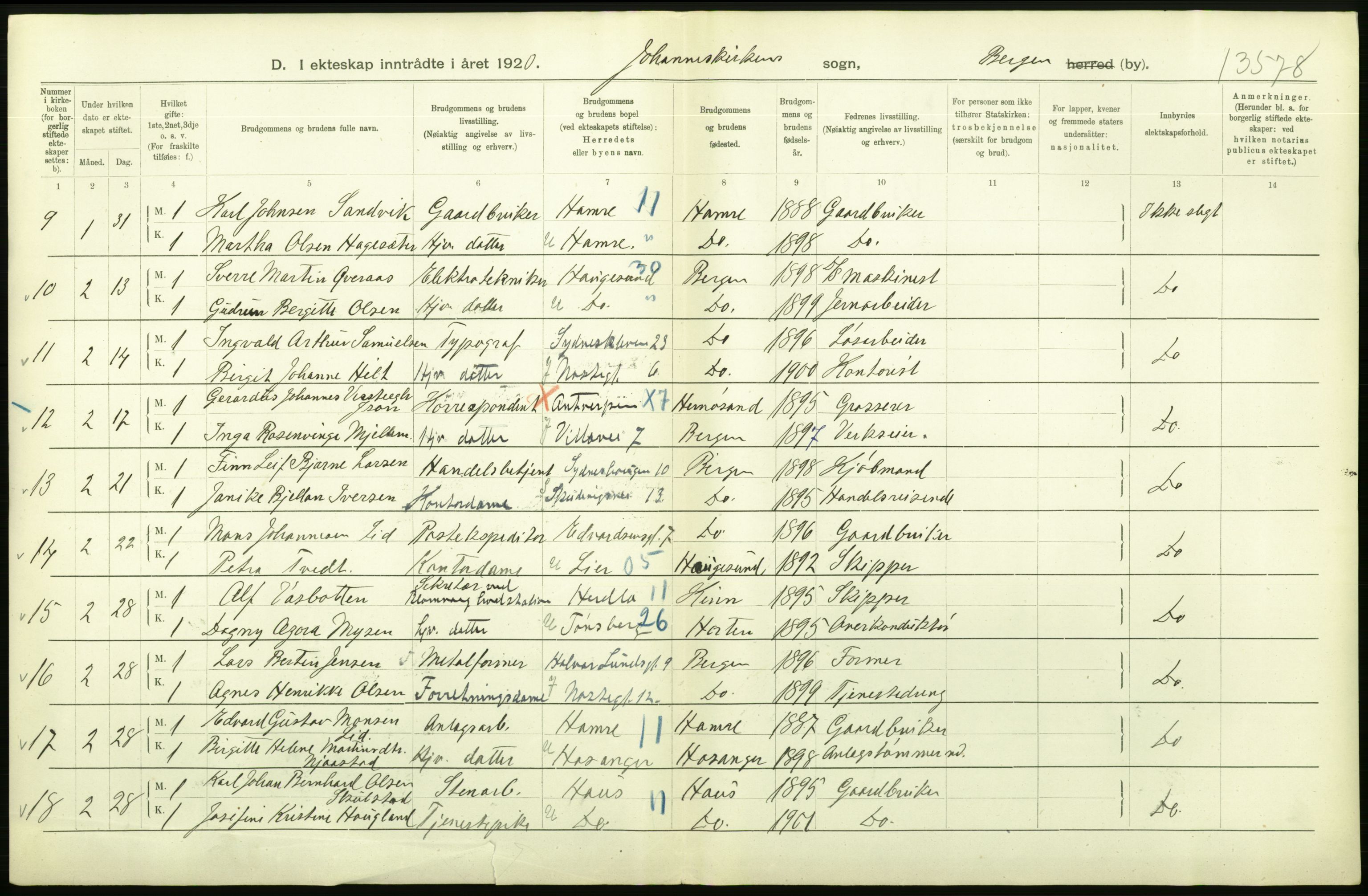 Statistisk sentralbyrå, Sosiodemografiske emner, Befolkning, AV/RA-S-2228/D/Df/Dfb/Dfbj/L0042: Bergen: Gifte, døde, dødfødte., 1920, p. 182