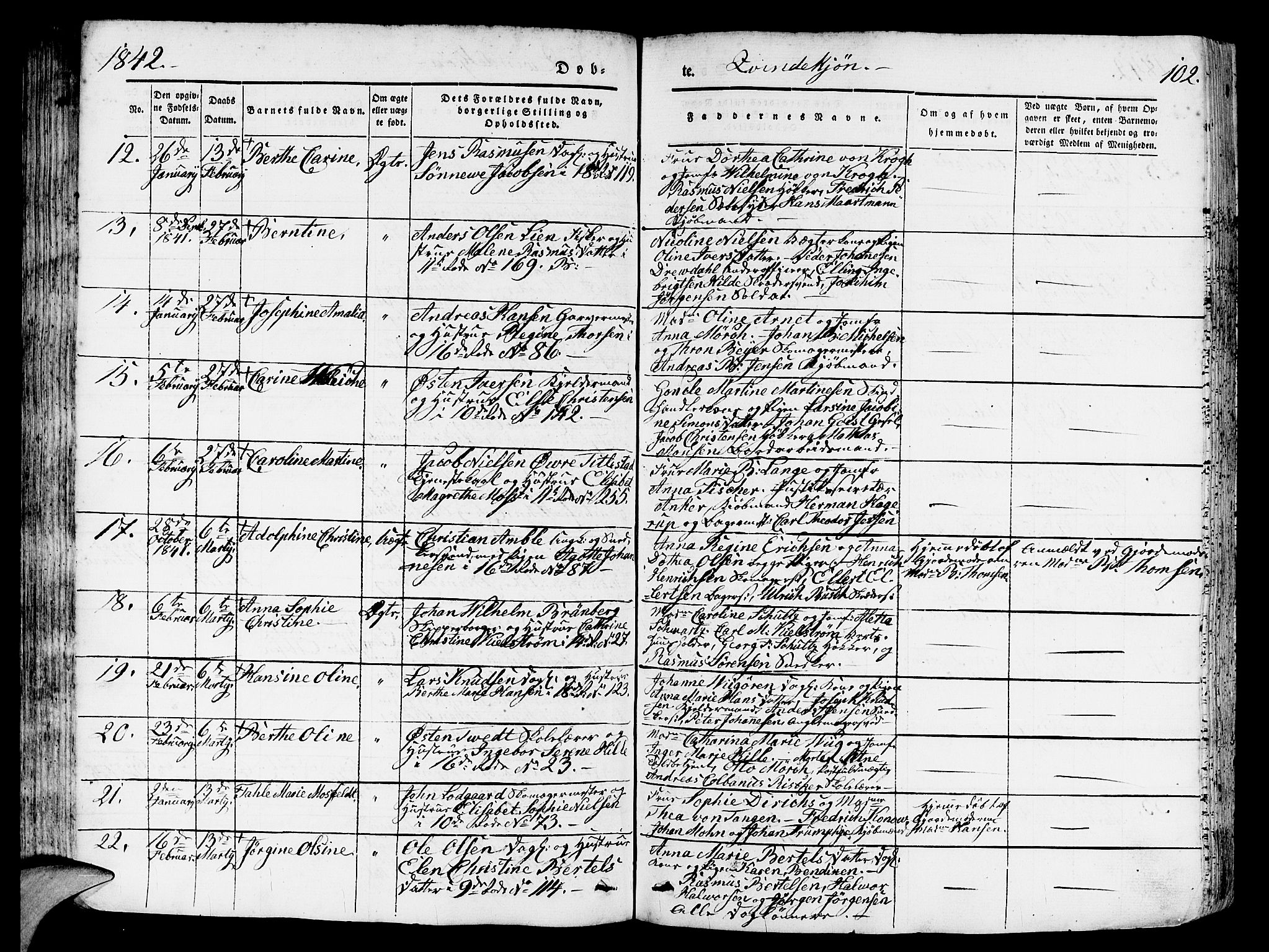 Domkirken sokneprestembete, SAB/A-74801/H/Hab/L0009: Parish register (copy) no. B 2, 1842-1849, p. 102