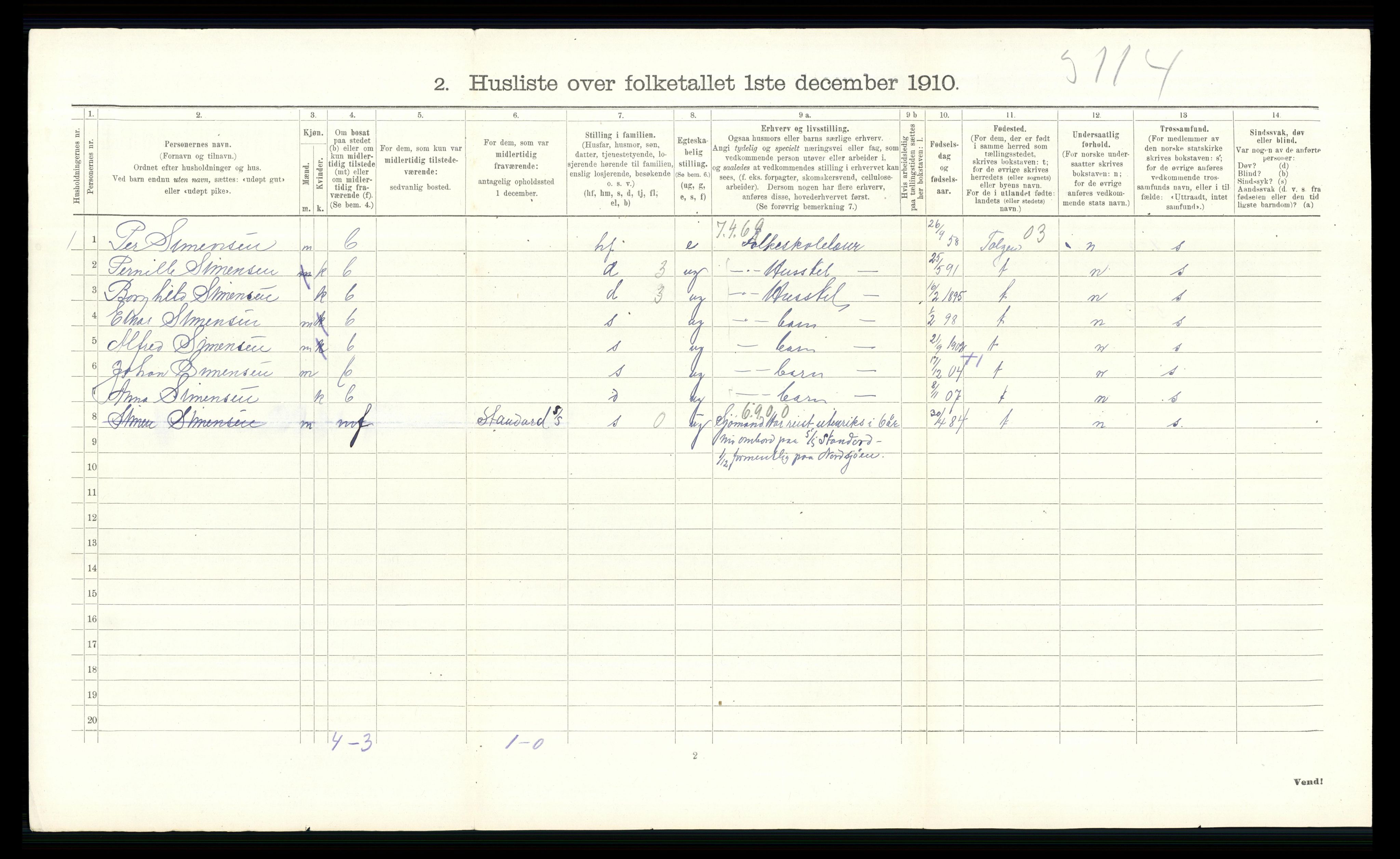 RA, 1910 census for Vinger, 1910, p. 210