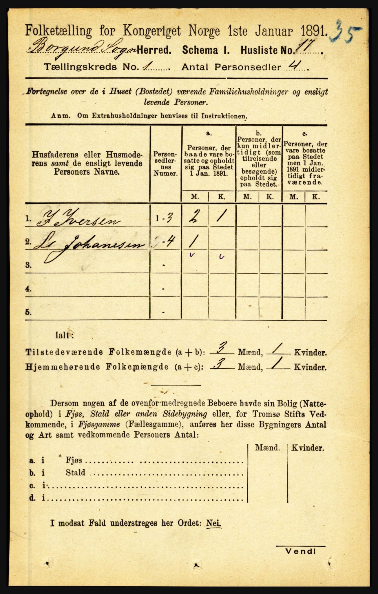 RA, 1891 census for 1423 Borgund, 1891, p. 30