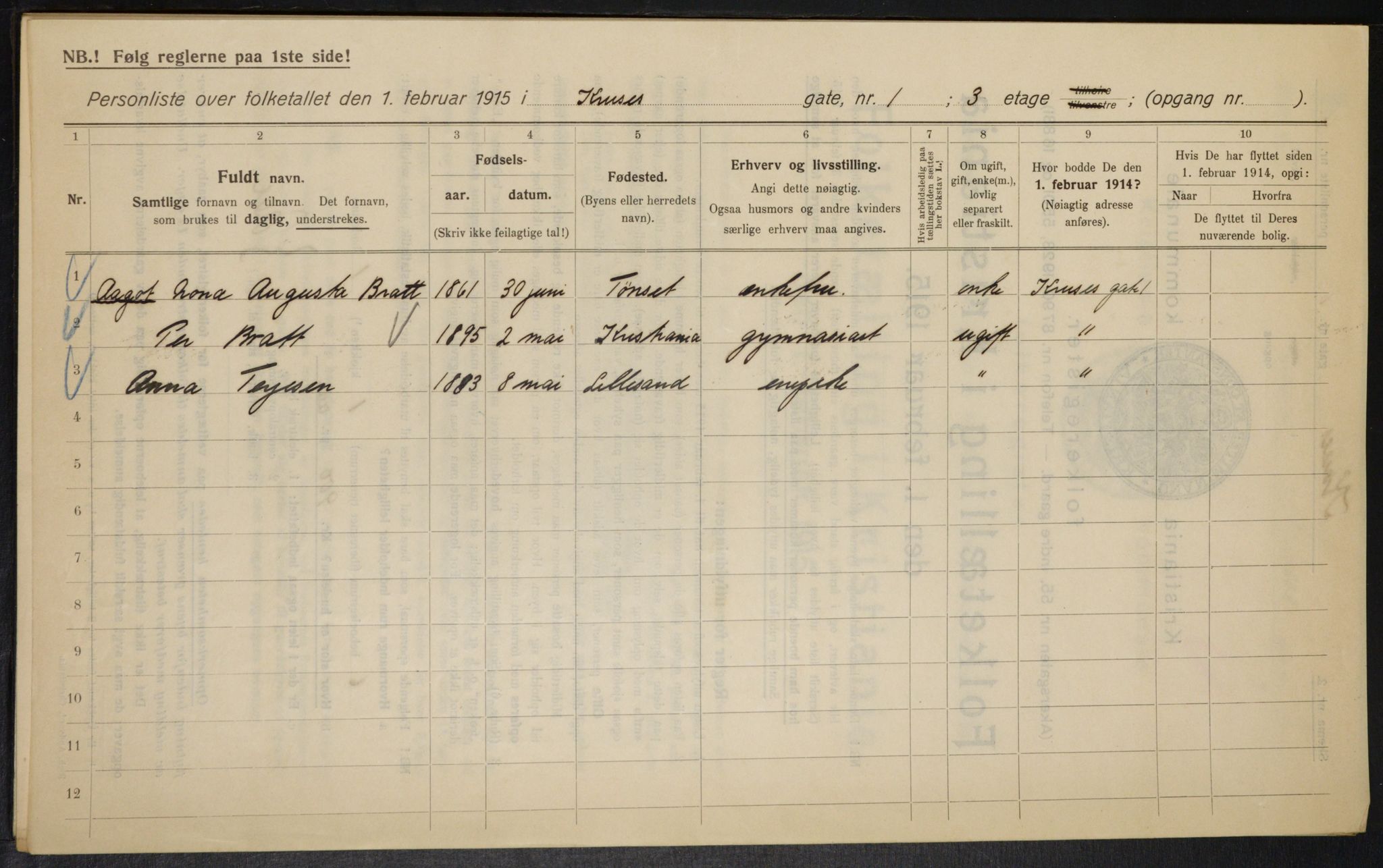 OBA, Municipal Census 1915 for Kristiania, 1915, p. 54429