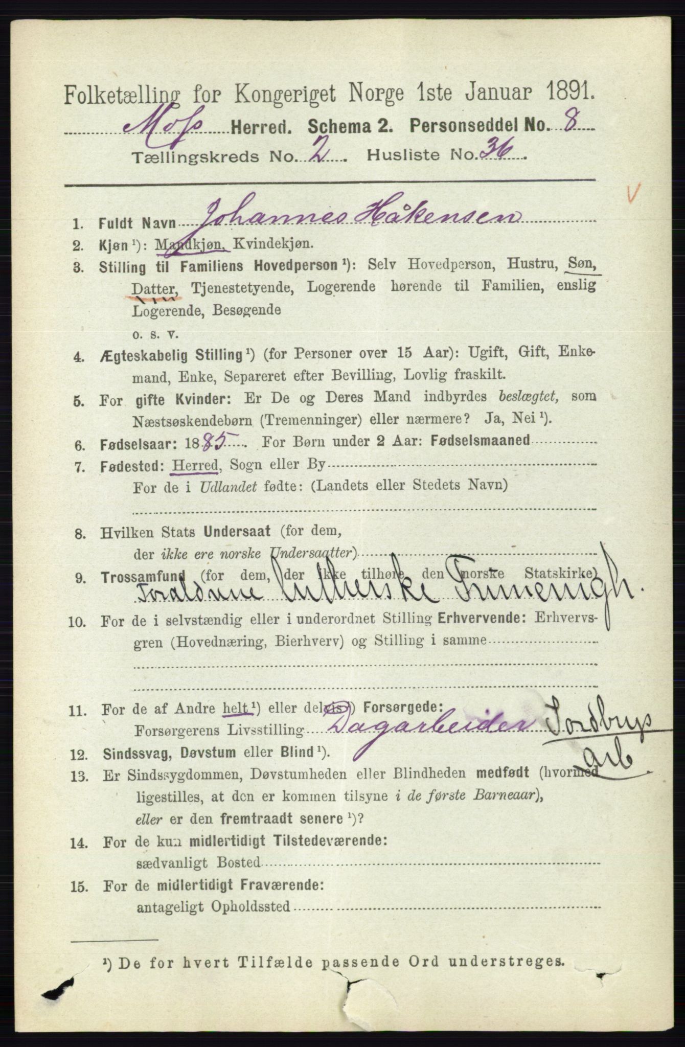 RA, 1891 Census for 0194 Moss, 1891, p. 1099