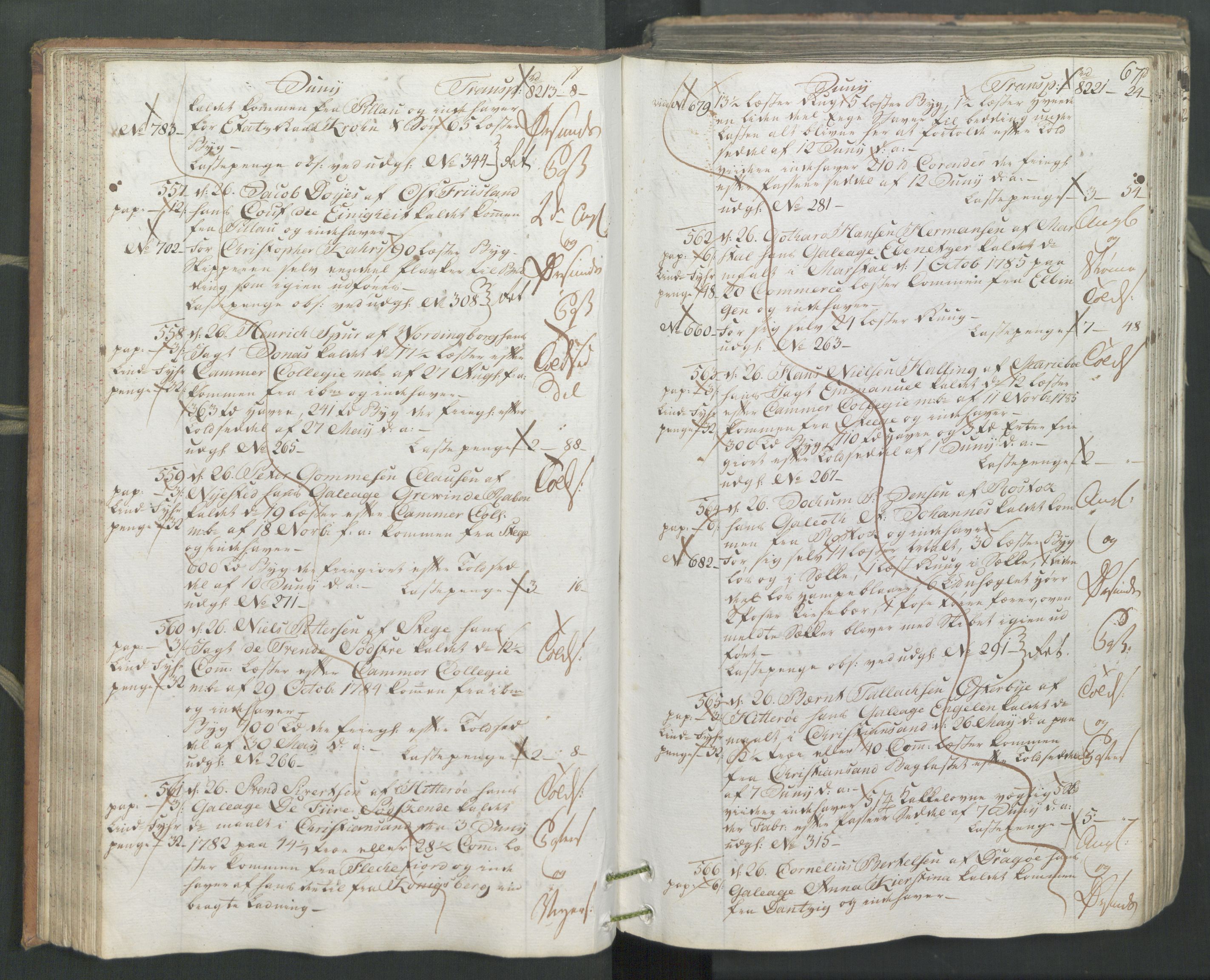 Generaltollkammeret, tollregnskaper, AV/RA-EA-5490/R26/L0222/0001: Tollregnskaper Bergen A / Inngående hovedtollbok, 1786, p. 66b-67a