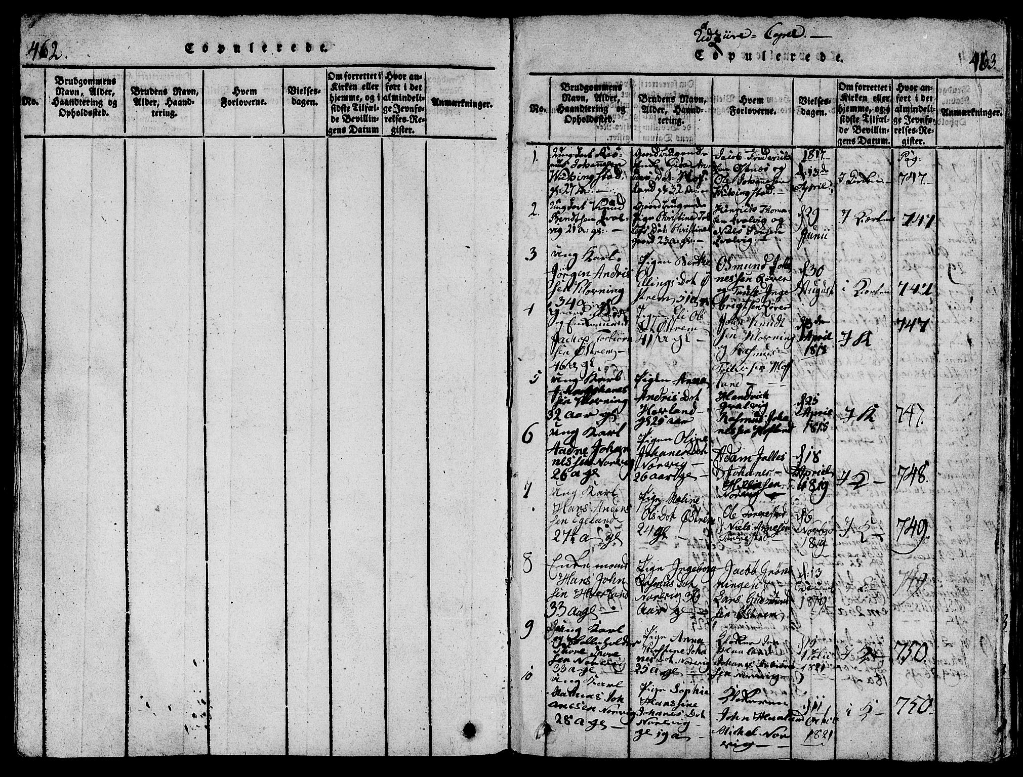 Torvastad sokneprestkontor, SAST/A -101857/H/Ha/Hab/L0001: Parish register (copy) no. B 1 /2, 1817-1834, p. 462-463