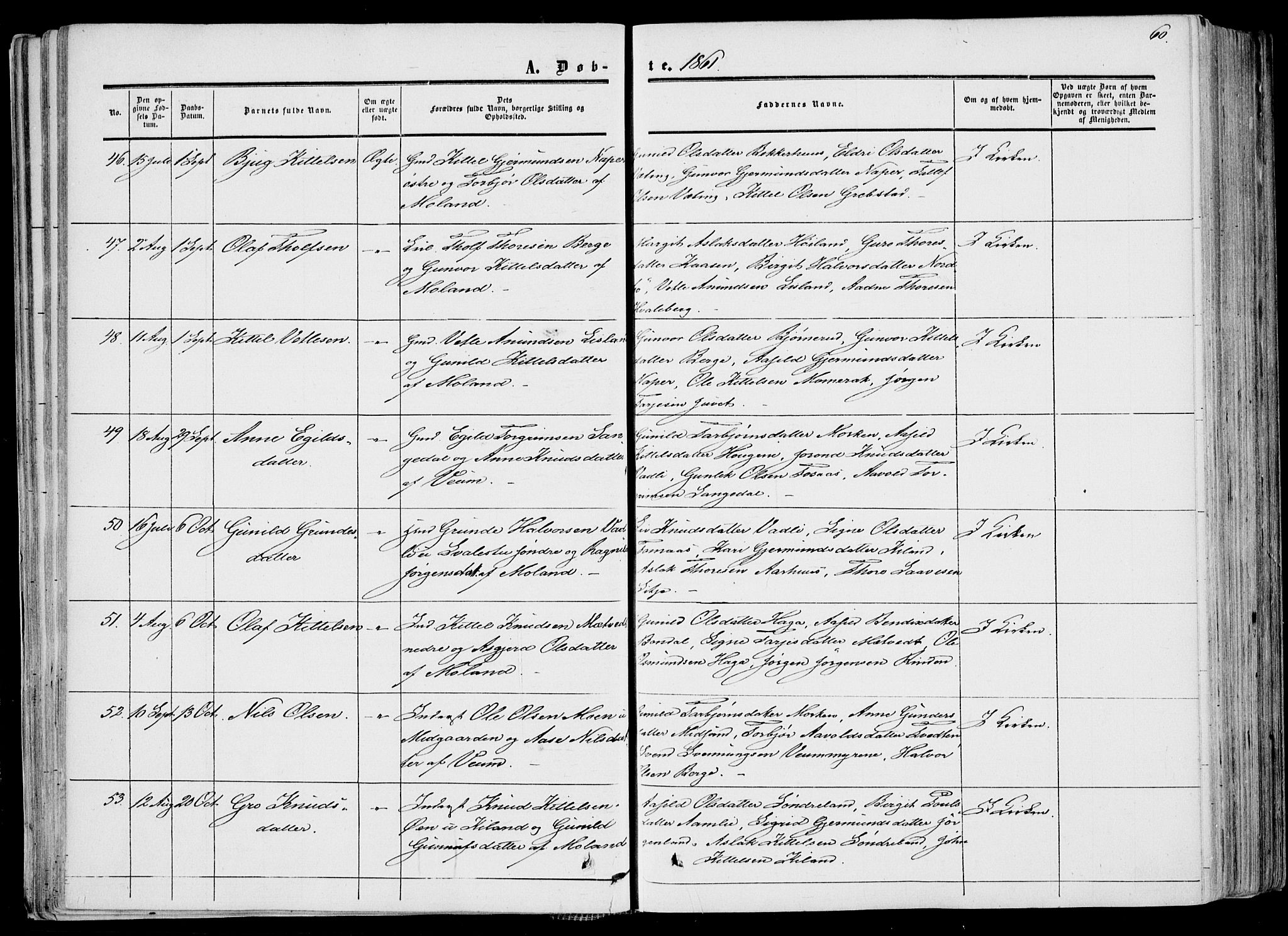 Fyresdal kirkebøker, SAKO/A-263/F/Fa/L0005: Parish register (official) no. I 5, 1855-1871, p. 60