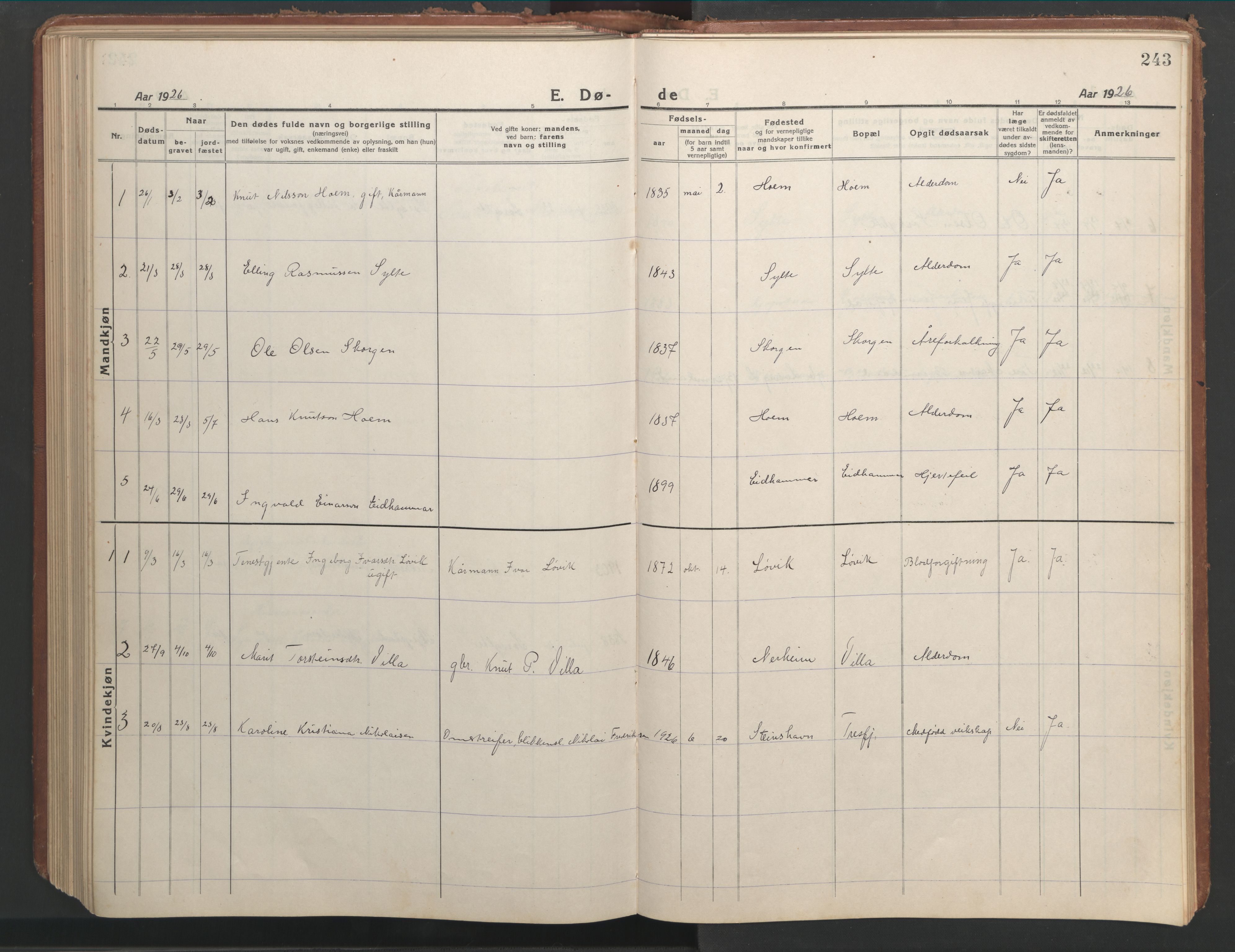 Ministerialprotokoller, klokkerbøker og fødselsregistre - Møre og Romsdal, SAT/A-1454/541/L0548: Parish register (copy) no. 541C03, 1921-1960, p. 243