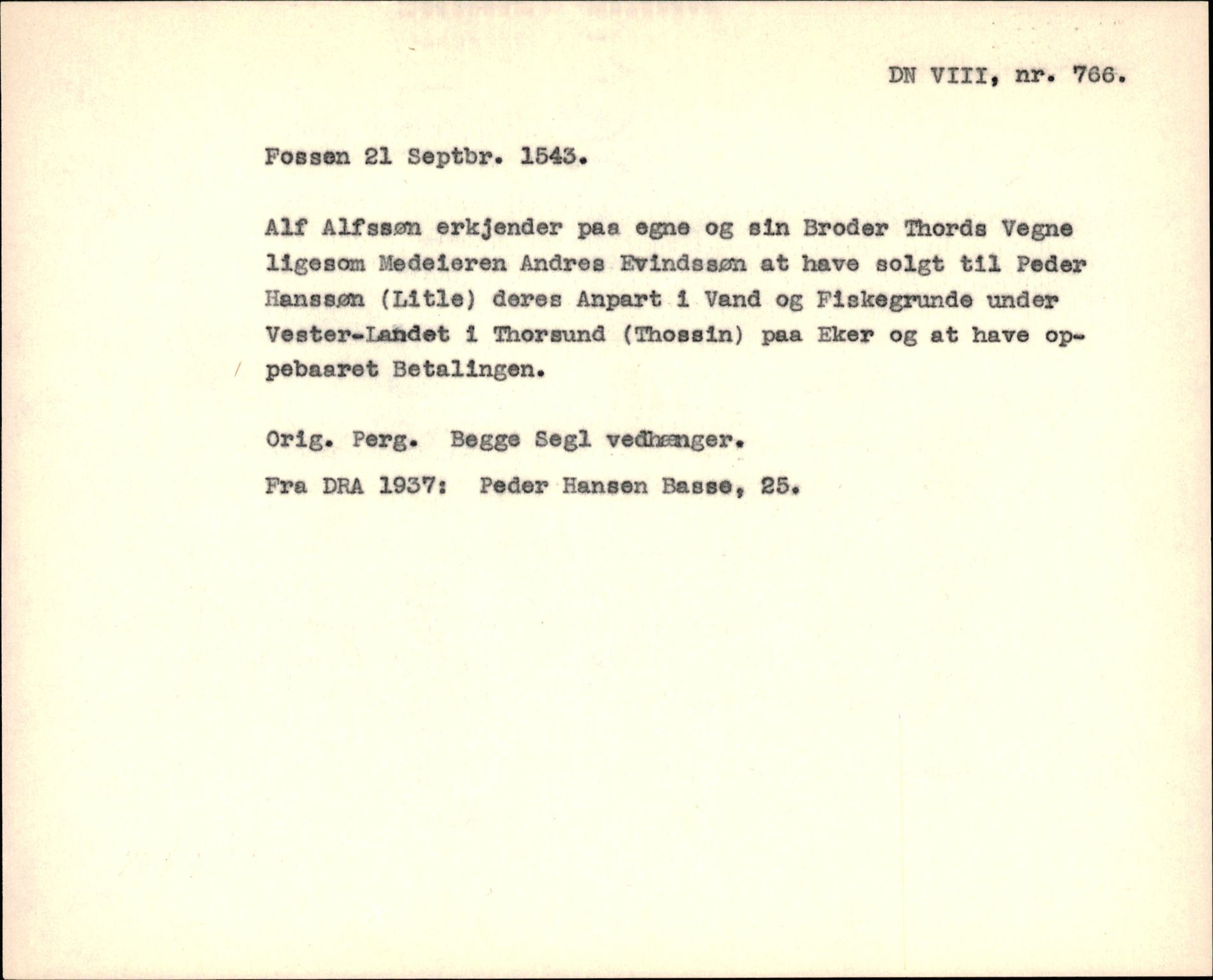 Riksarkivets diplomsamling, AV/RA-EA-5965/F35/F35f/L0002: Regestsedler: Diplomer fra DRA 1937 og 1996, p. 251