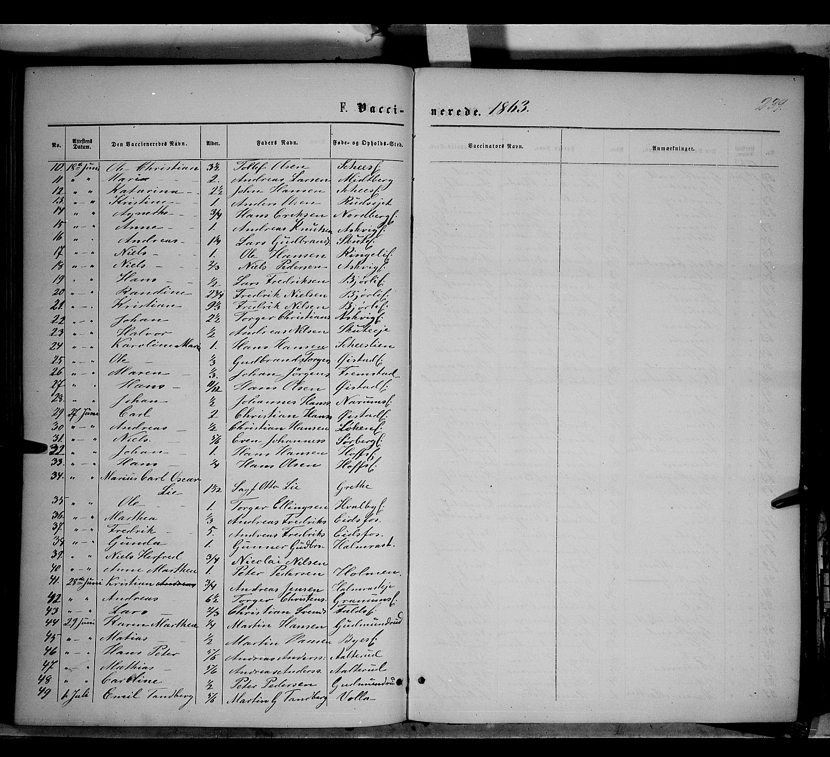 Søndre Land prestekontor, AV/SAH-PREST-122/K/L0001: Parish register (official) no. 1, 1860-1877, p. 239