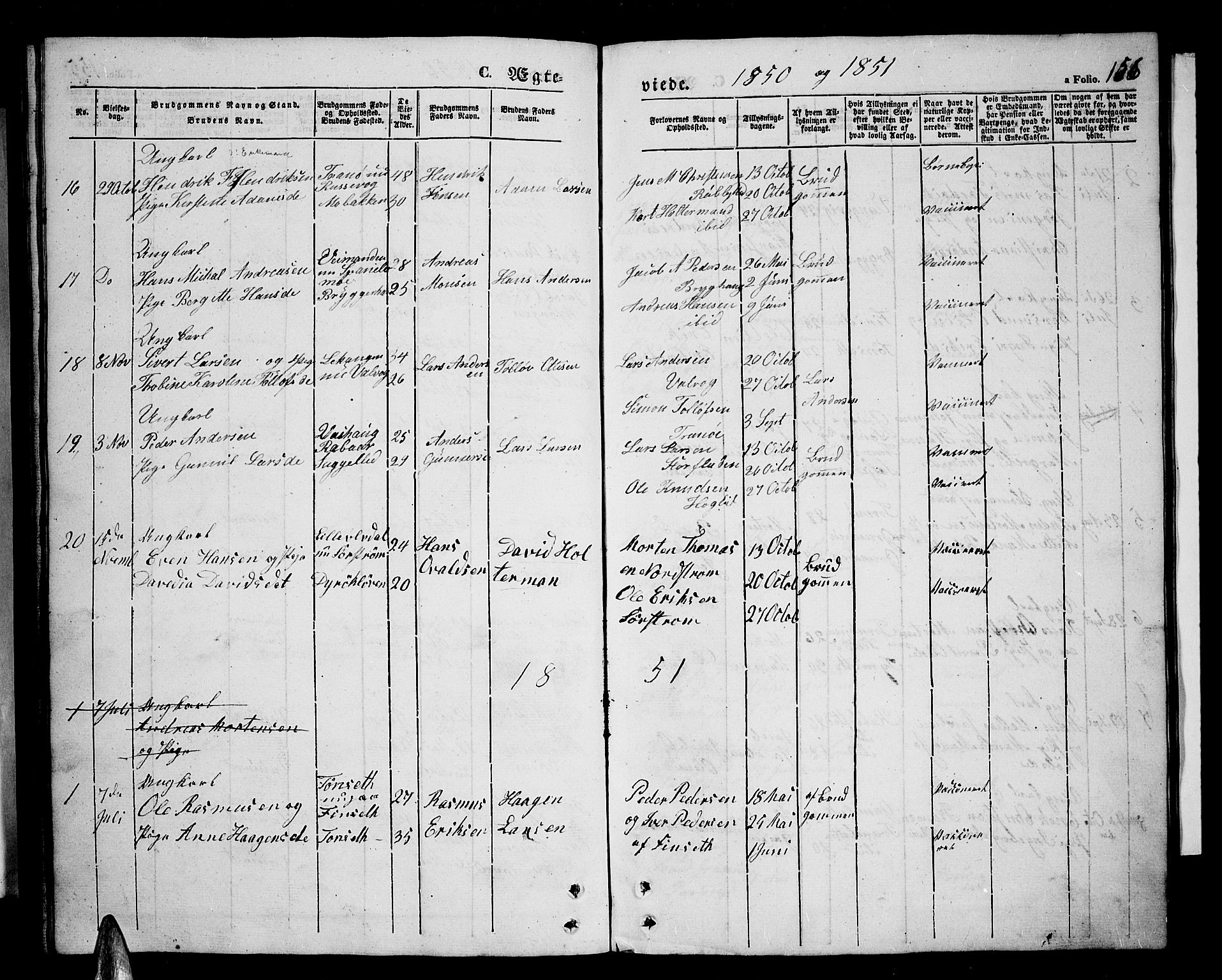 Tranøy sokneprestkontor, SATØ/S-1313/I/Ia/Iab/L0002klokker: Parish register (copy) no. 2, 1847-1860, p. 156