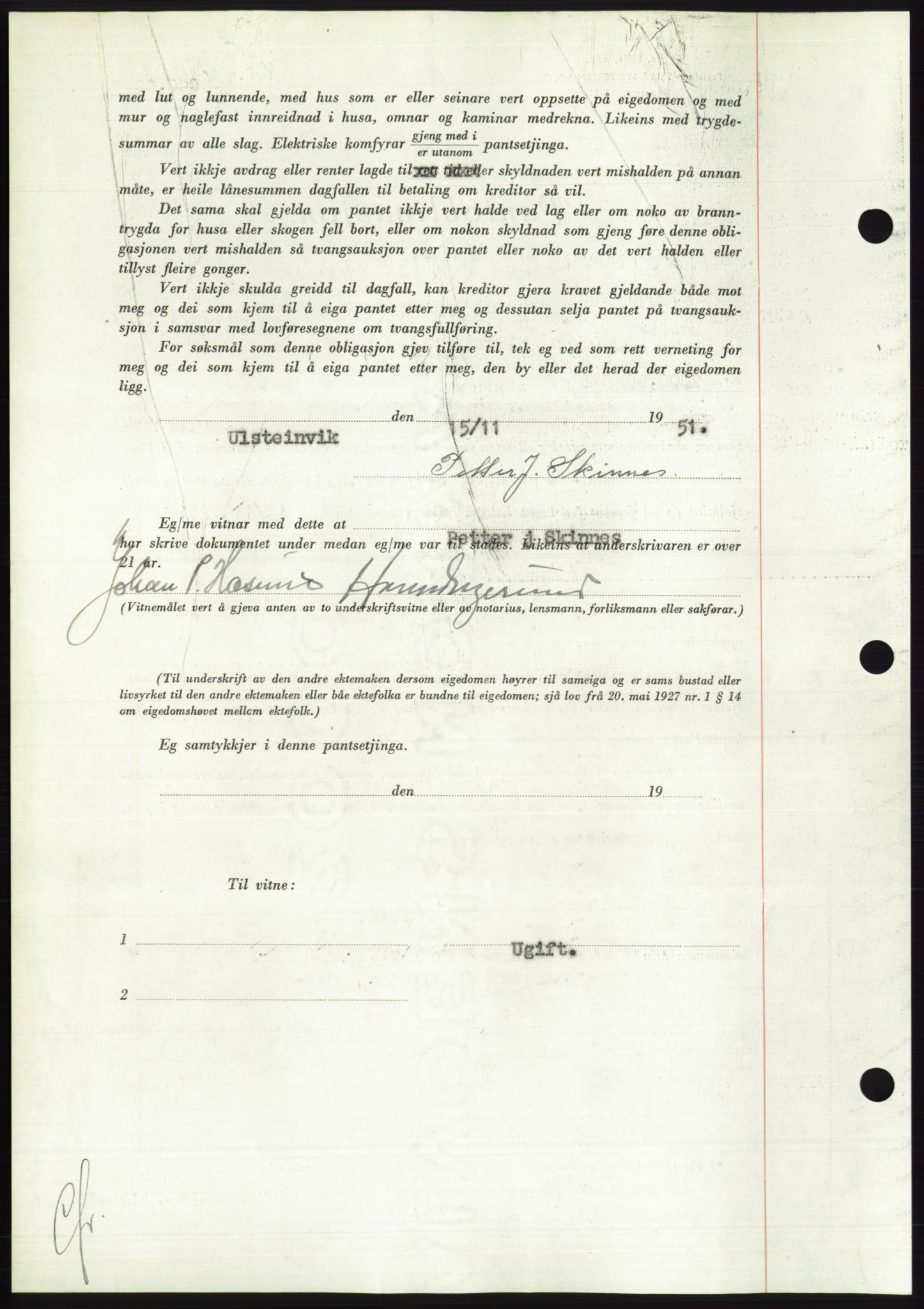 Søre Sunnmøre sorenskriveri, AV/SAT-A-4122/1/2/2C/L0120: Mortgage book no. 8B, 1951-1951, Diary no: : 2142/1951