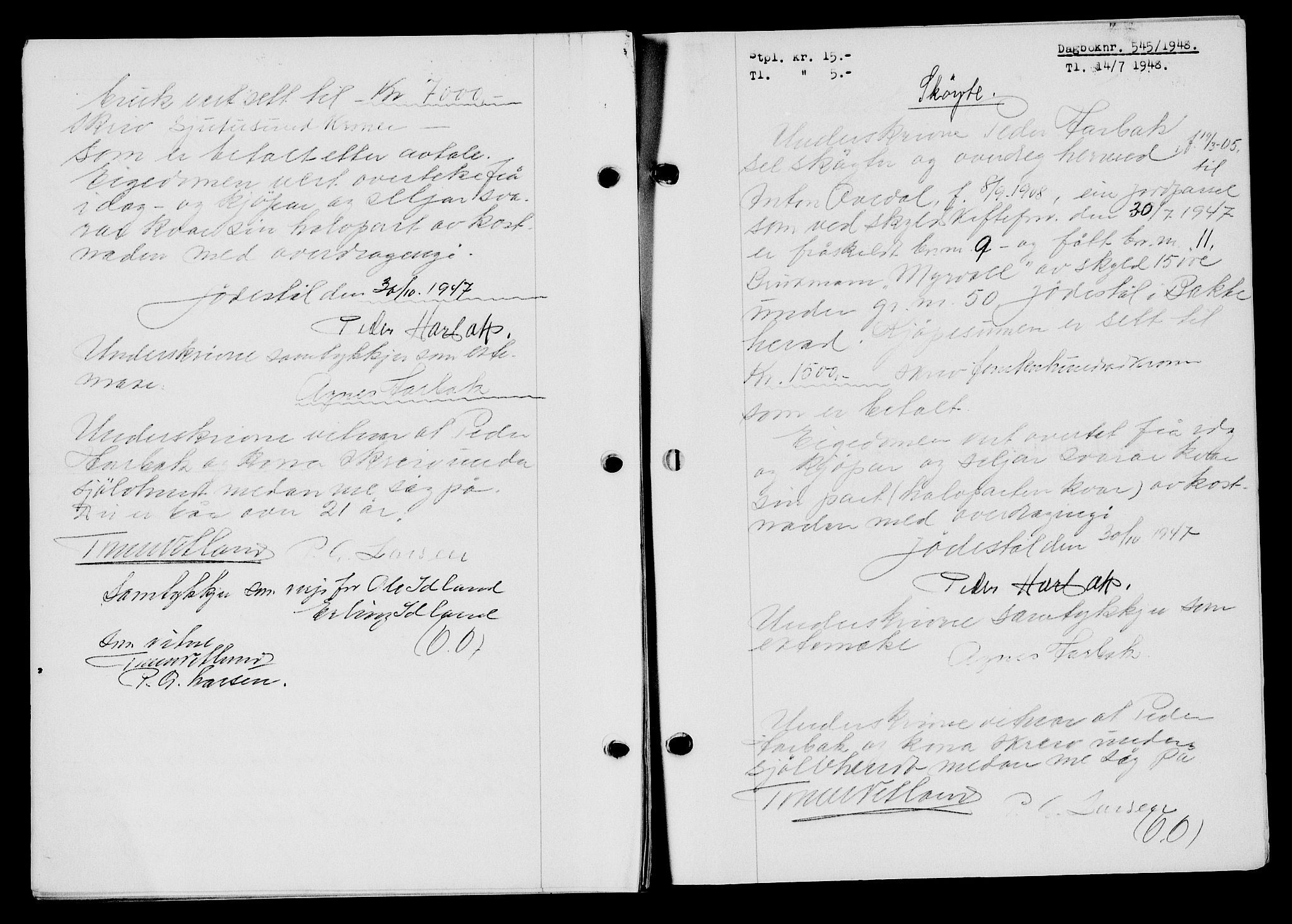 Flekkefjord sorenskriveri, AV/SAK-1221-0001/G/Gb/Gba/L0063: Mortgage book no. A-11, 1947-1948, Diary no: : 545/1948