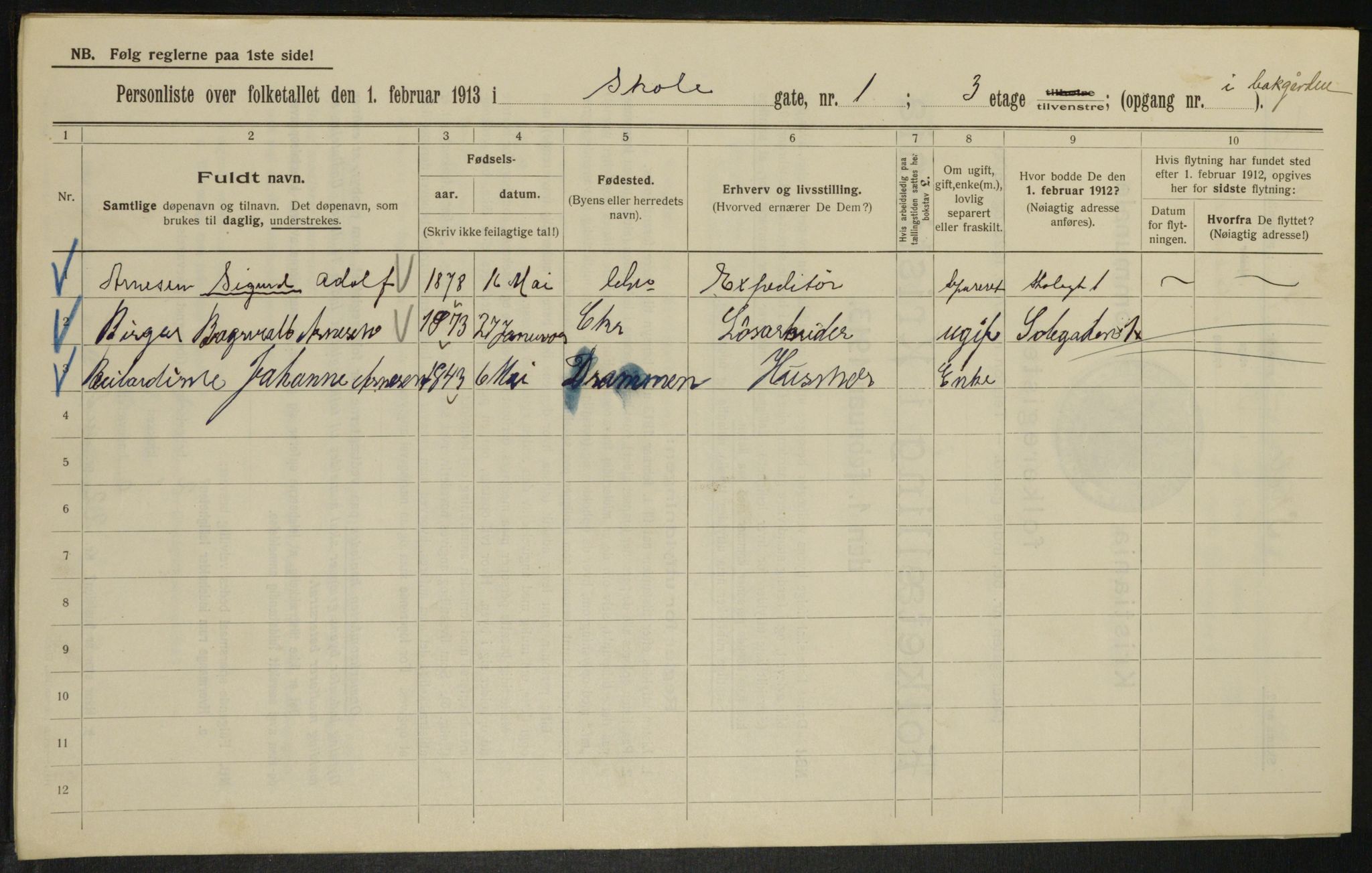 OBA, Municipal Census 1913 for Kristiania, 1913, p. 96212