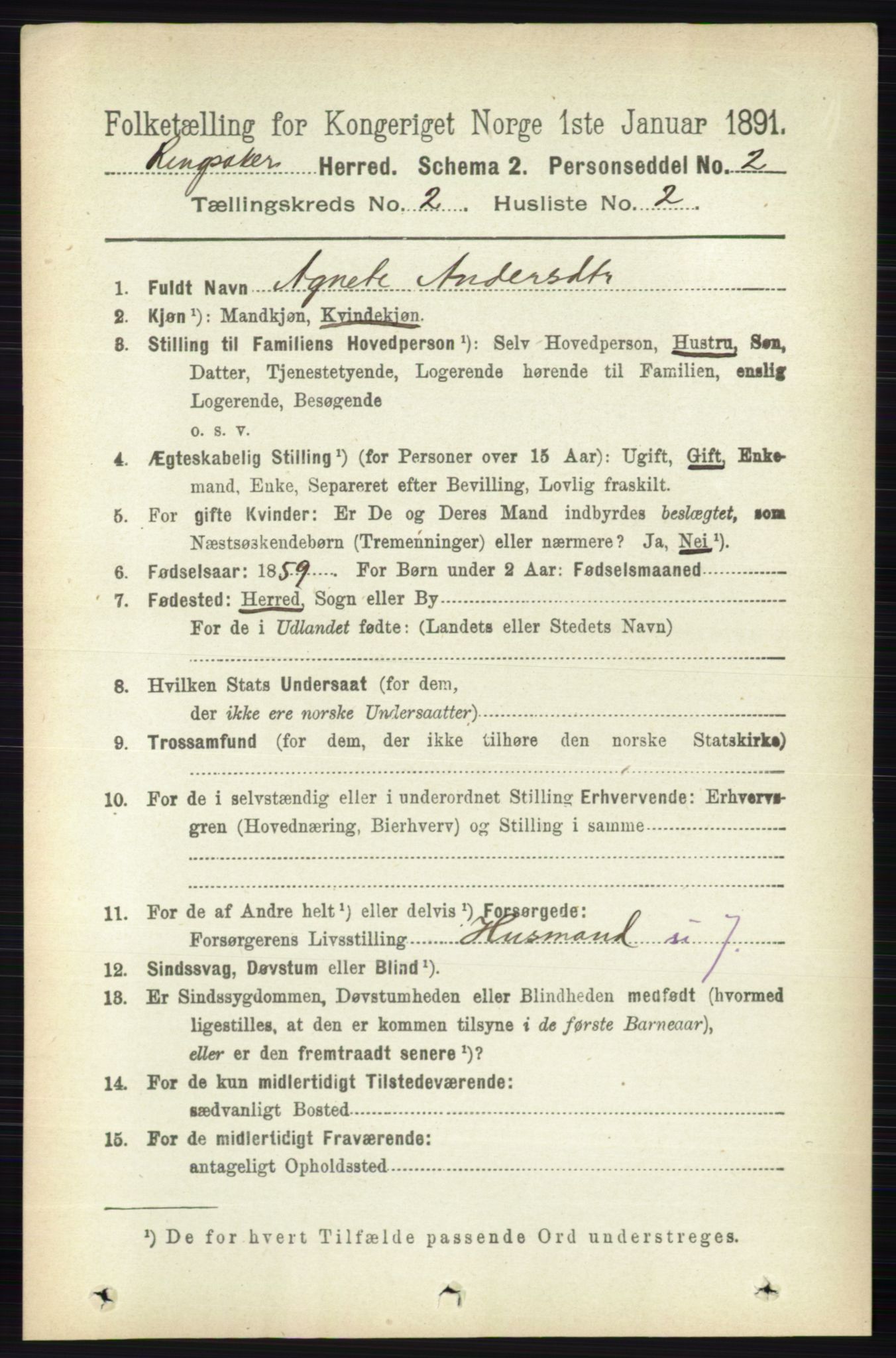 RA, 1891 census for 0412 Ringsaker, 1891, p. 825