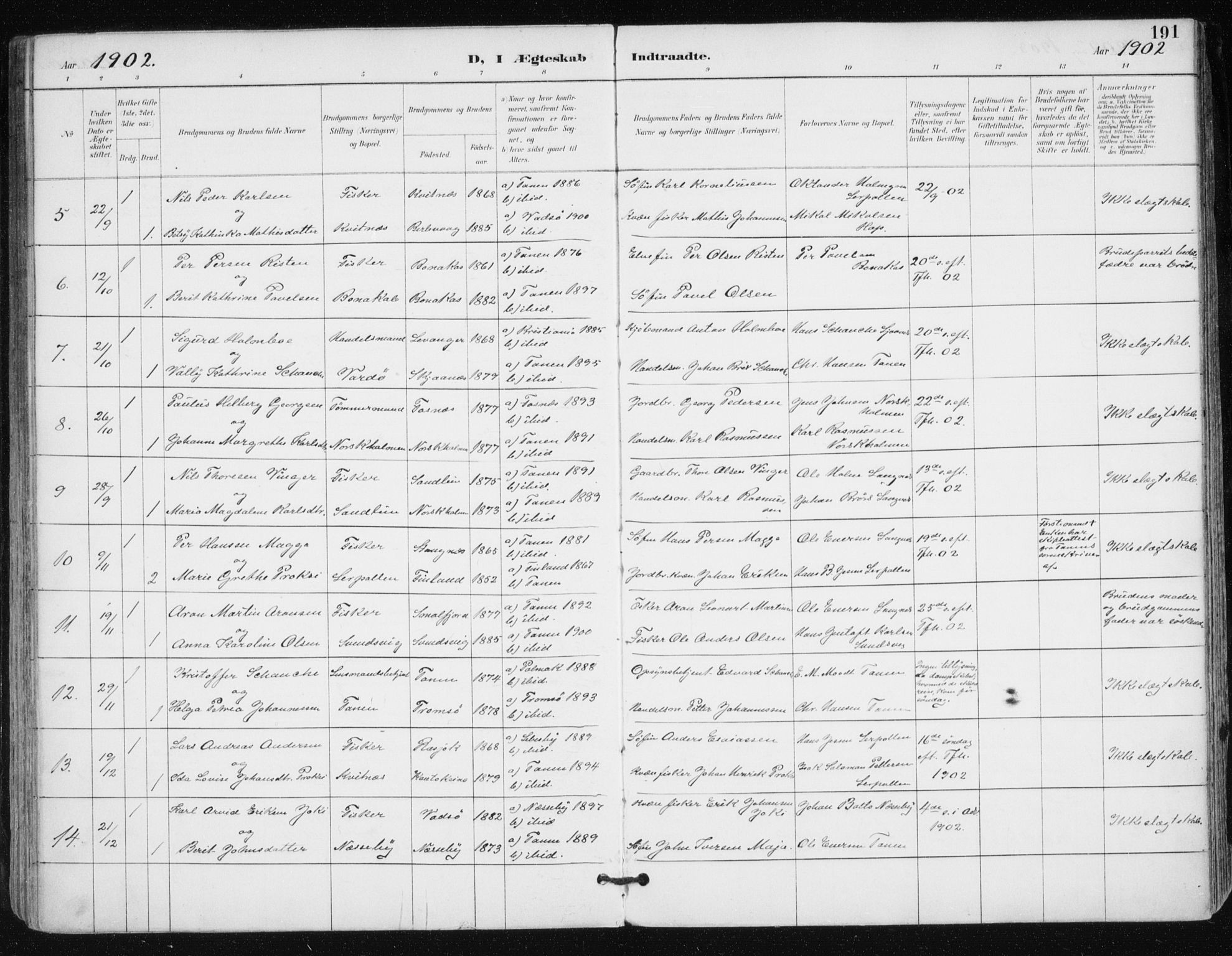Tana sokneprestkontor, SATØ/S-1334/H/Ha/L0005kirke: Parish register (official) no. 5, 1891-1903, p. 191