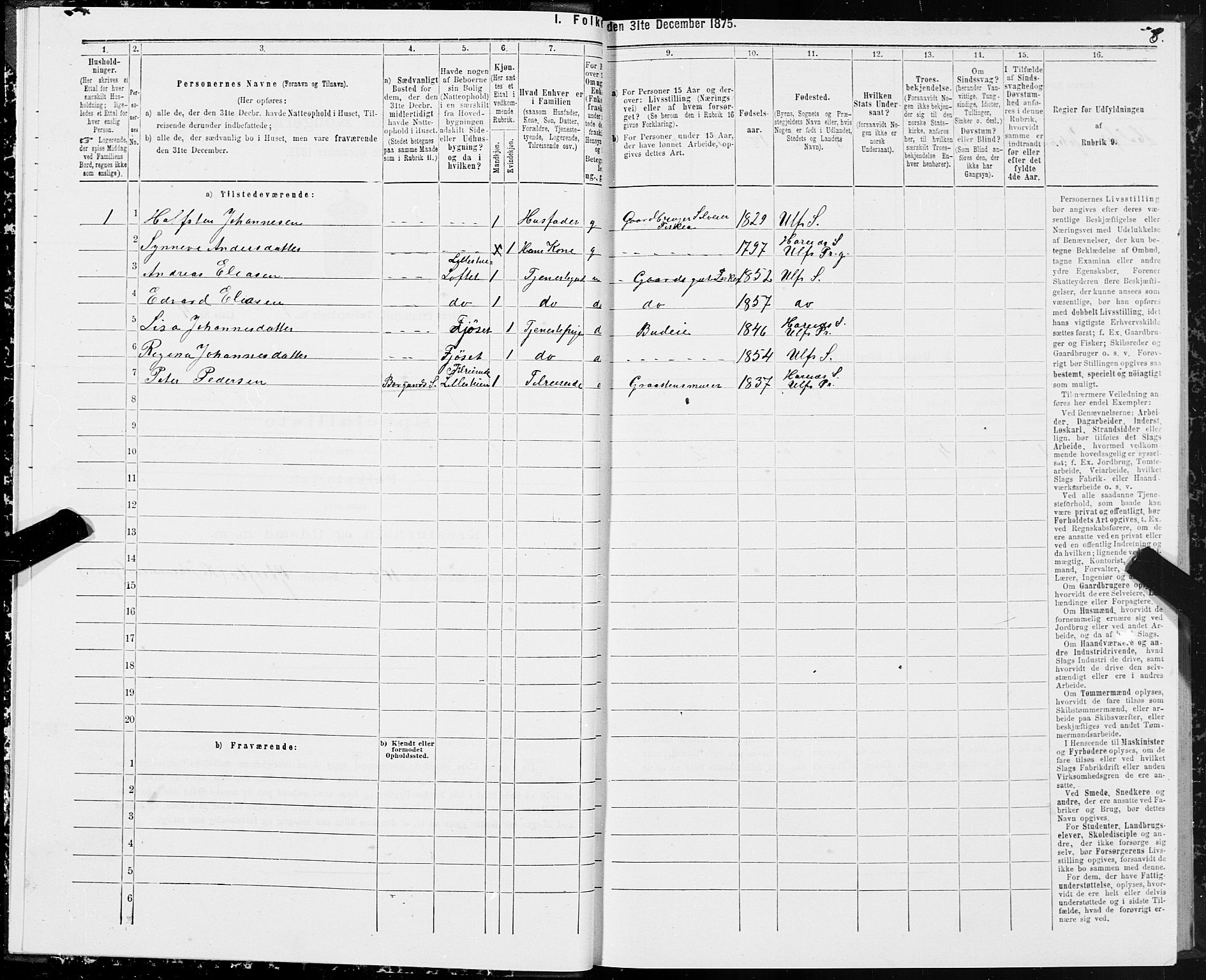 SAT, 1875 census for 1516P Ulstein, 1875, p. 1008