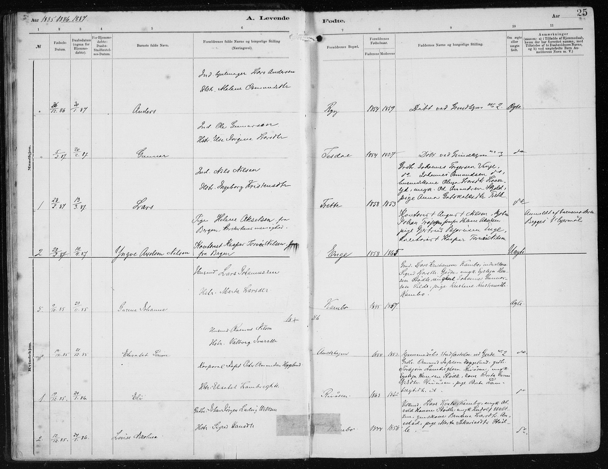 Etne sokneprestembete, AV/SAB-A-75001/H/Haa: Parish register (official) no. B  1, 1879-1919, p. 25