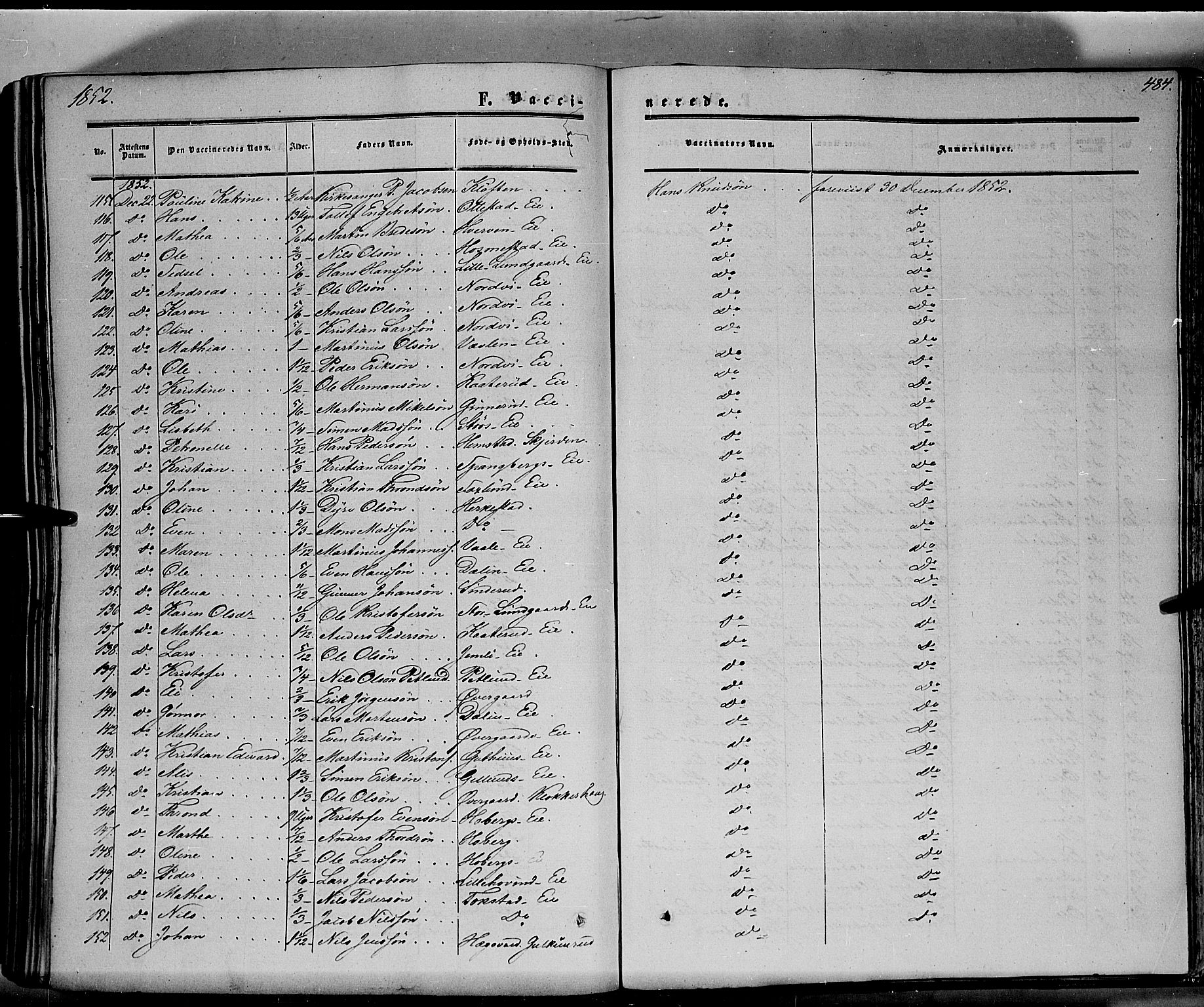 Stange prestekontor, AV/SAH-PREST-002/K/L0012: Parish register (official) no. 12, 1852-1862, p. 484