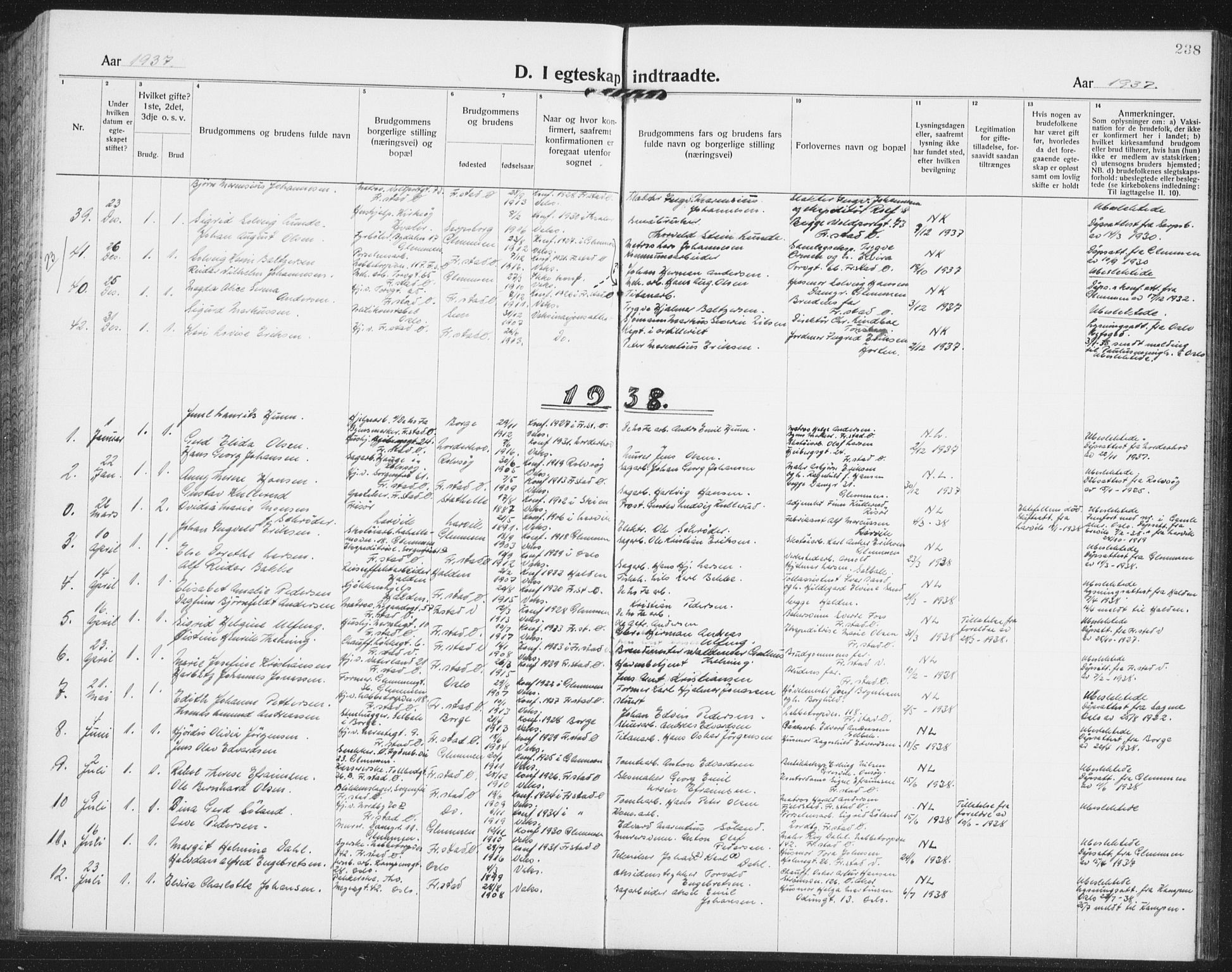 Østre Fredrikstad prestekontor Kirkebøker, SAO/A-10907/G/Ga/L0003: Parish register (copy) no. 3, 1920-1940, p. 238