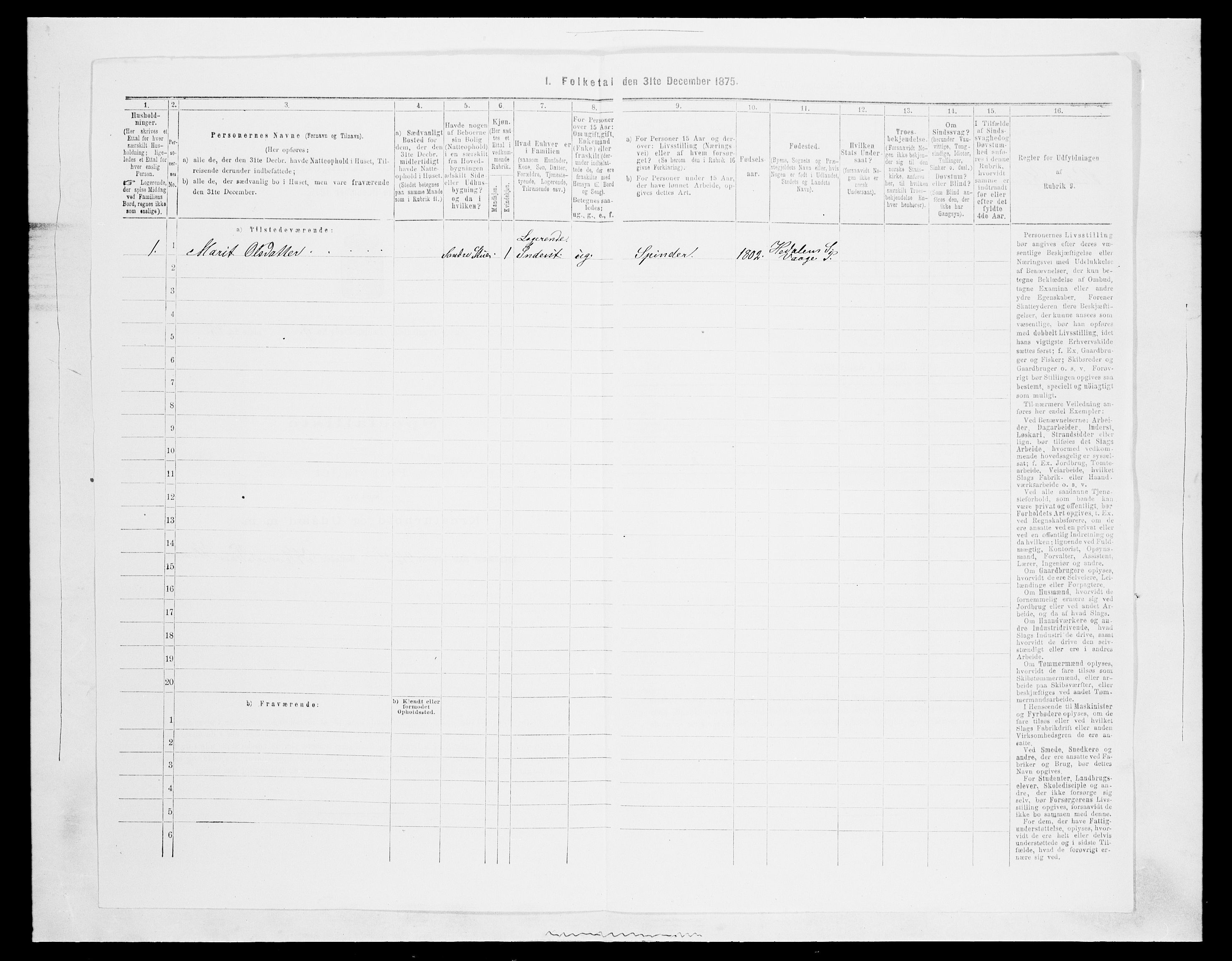 SAH, 1875 census for 0515P Vågå, 1875, p. 1694