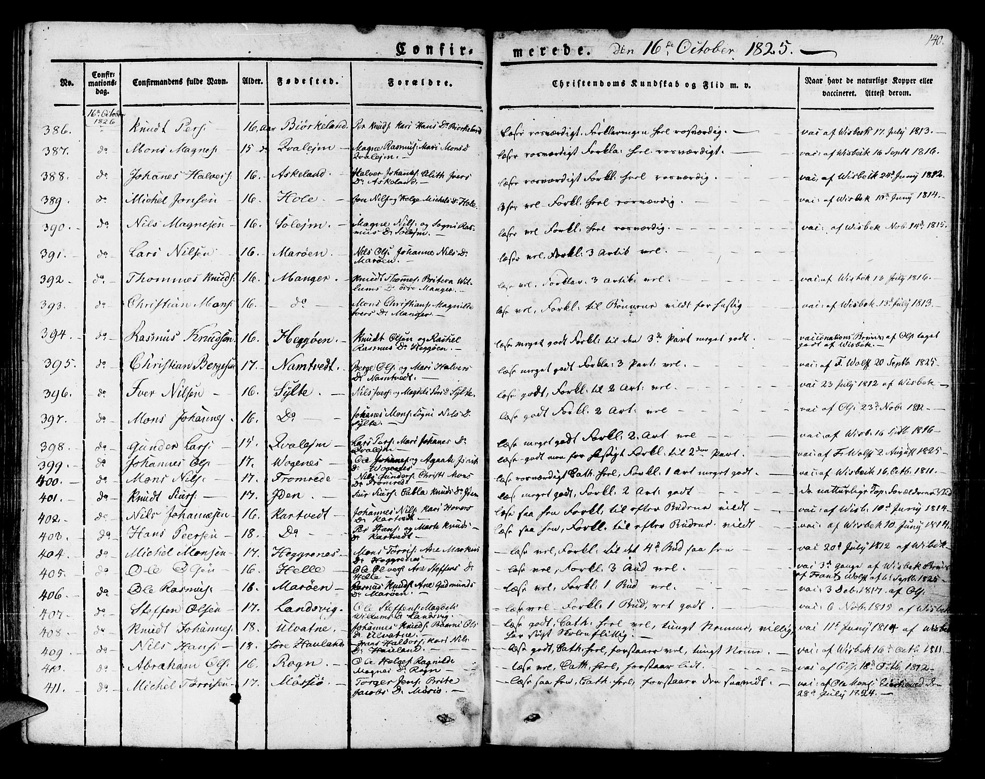 Manger sokneprestembete, AV/SAB-A-76801/H/Haa: Parish register (official) no. A 4, 1824-1838, p. 140